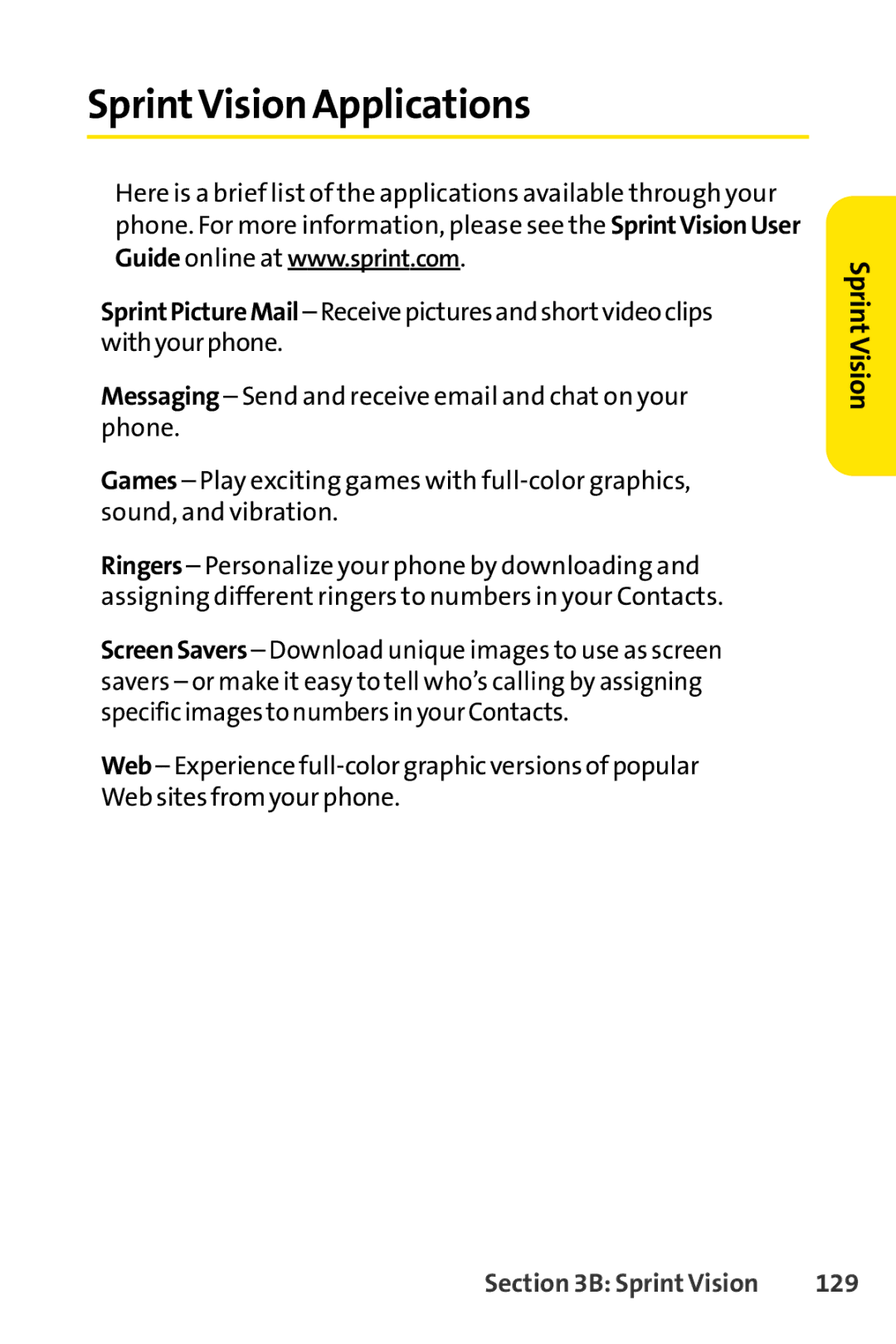 Sprint Nextel LX160 manual SprintVision Applications, 129 