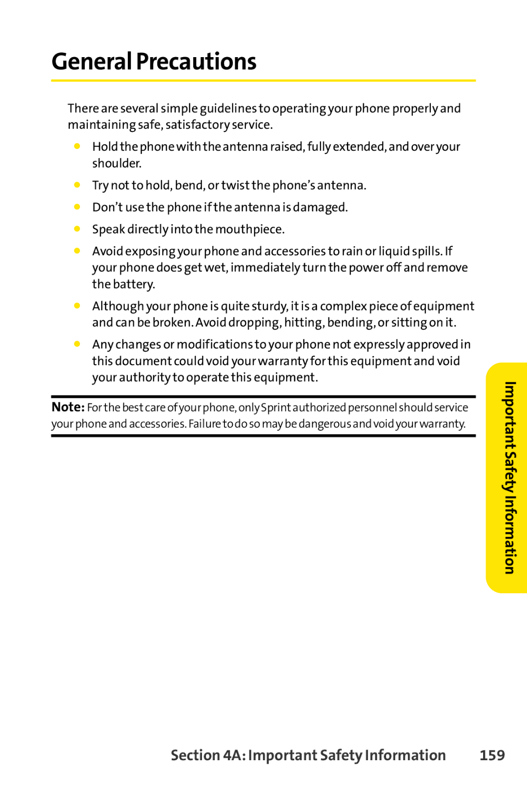 Sprint Nextel LX160 manual General Precautions, 159 