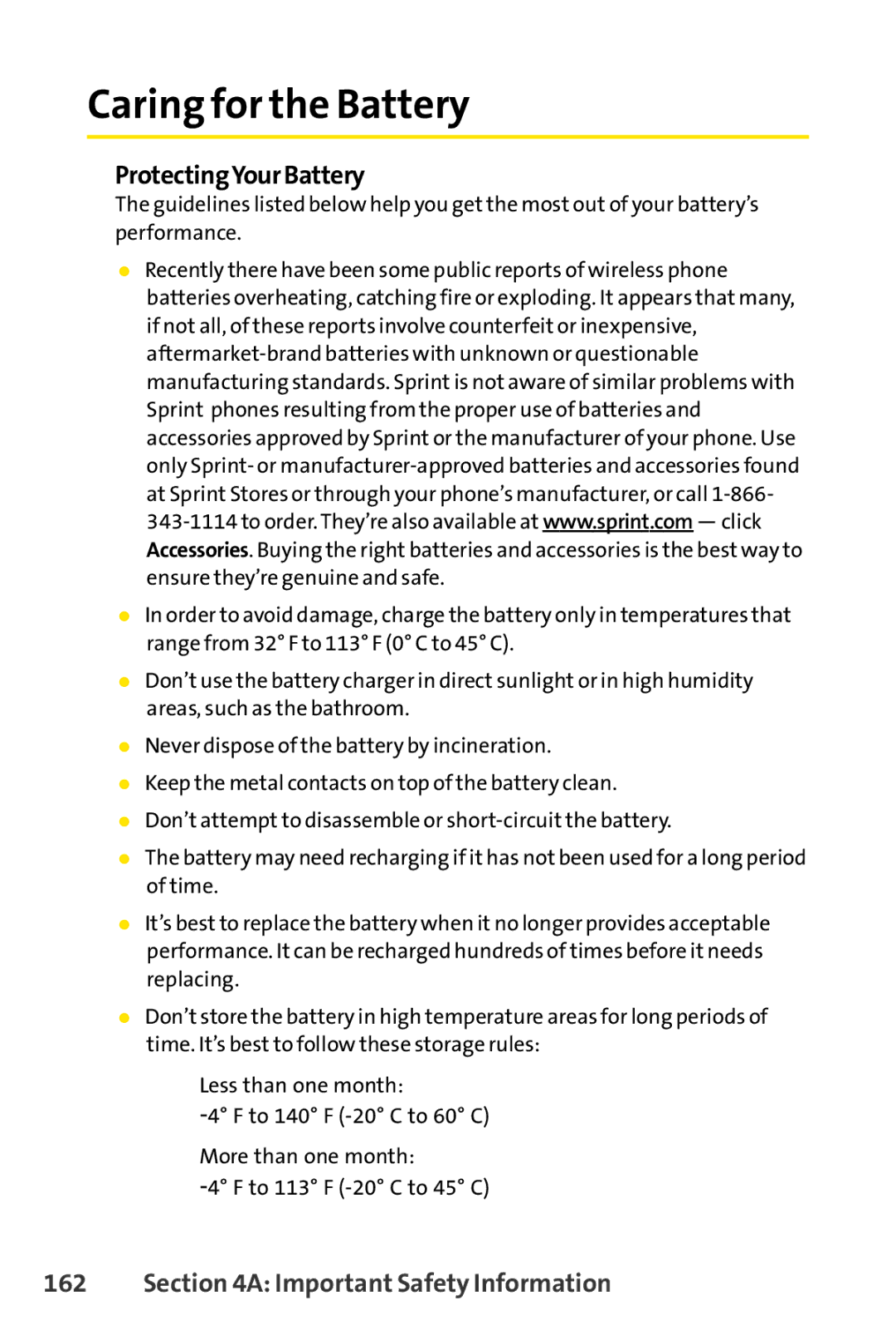 Sprint Nextel LX160 manual Caring for the Battery, ProtectingYourBattery 