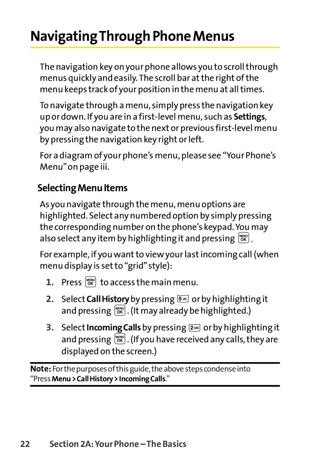 Sprint Nextel LX160 manual NavigatingThrough Phone Menus, SelectingMenuItems 