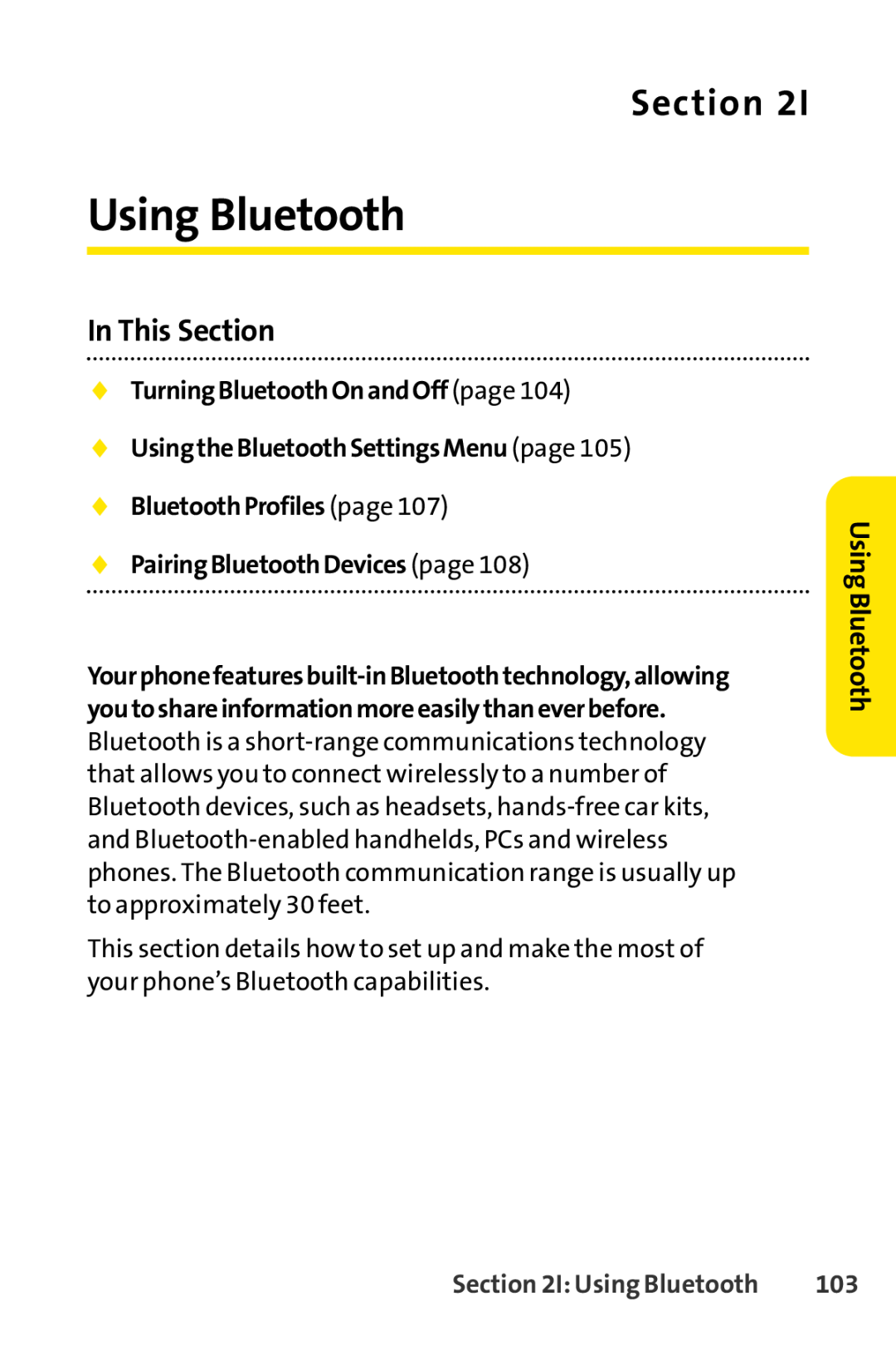 Sprint Nextel LX160 manual Using Bluetooth,  TurningBluetoothOnandOff page  UsingtheBluetoothSettingsMenu page, Section 