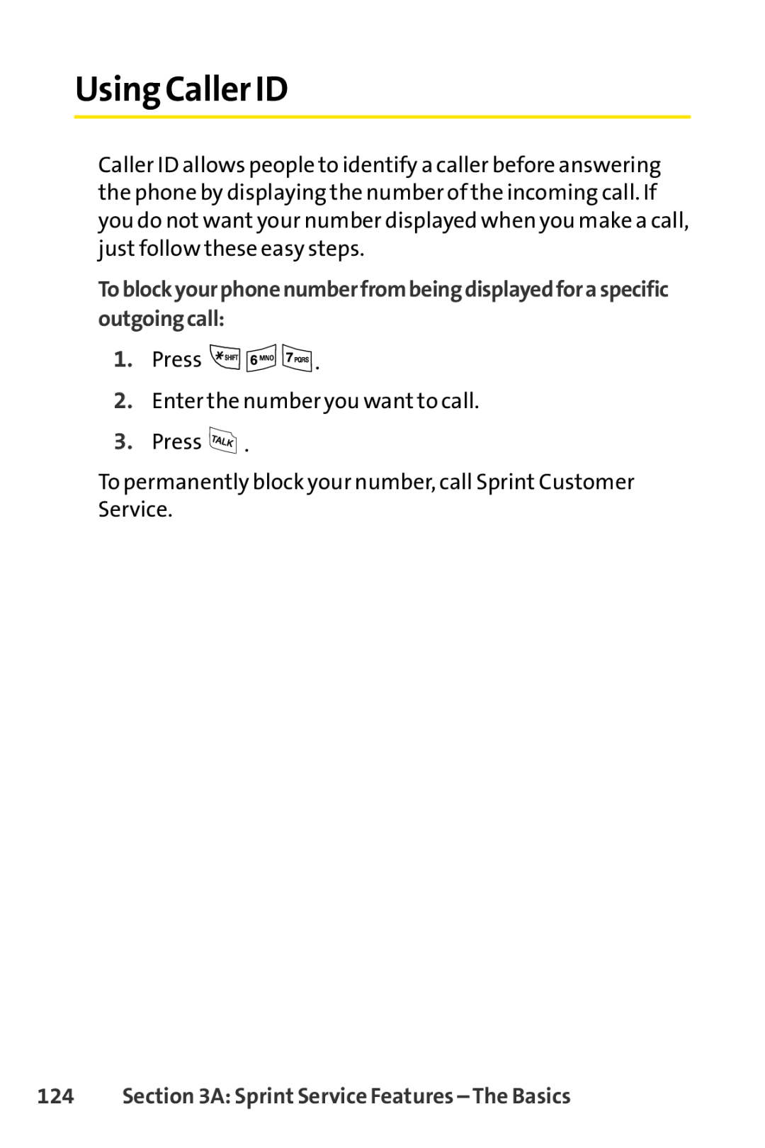 Sprint Nextel LX160 manual Using Caller ID, A Sprint Service Features - The Basics 