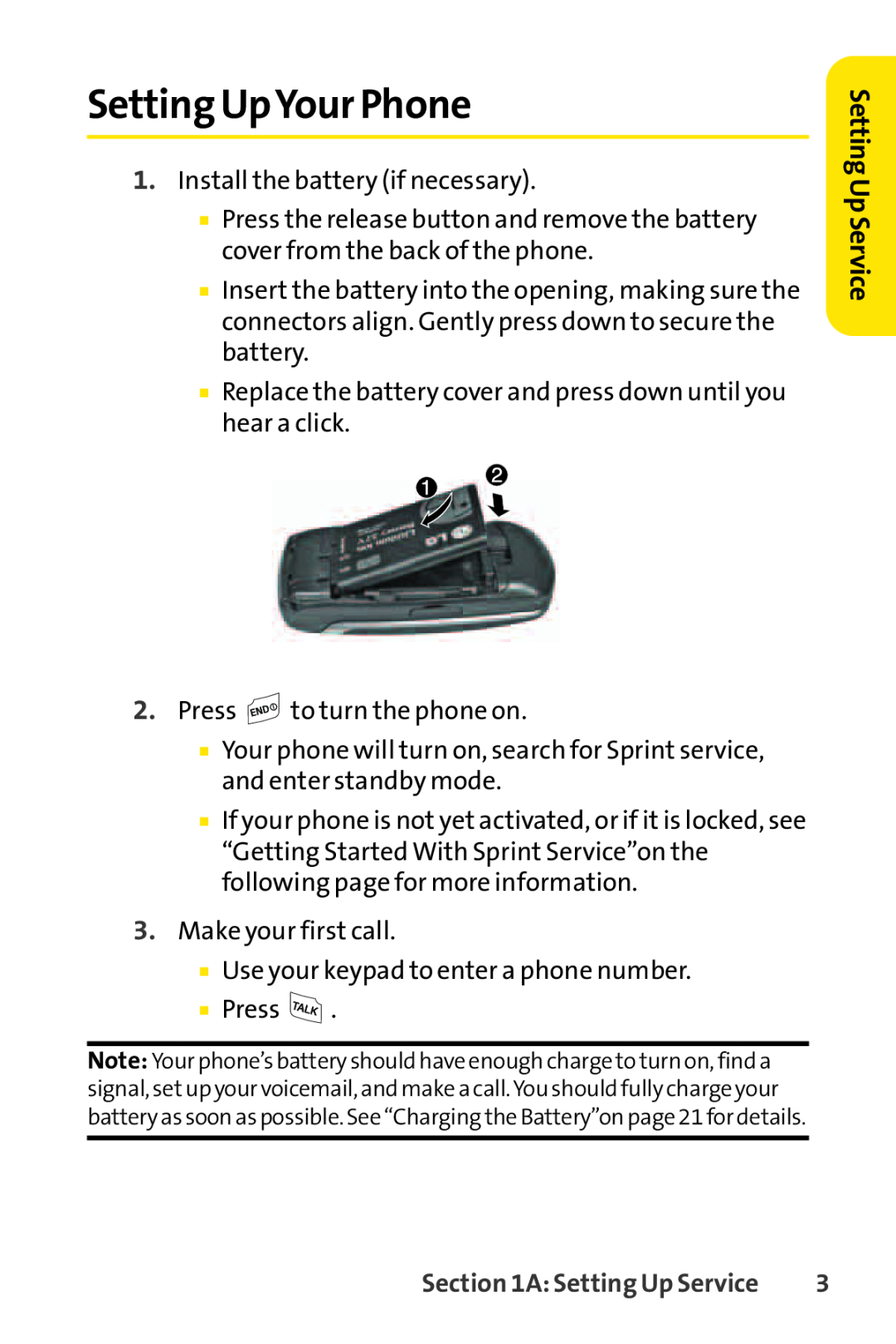 Sprint Nextel LX160 manual Setting UpYour Phone, Setting Up Service 