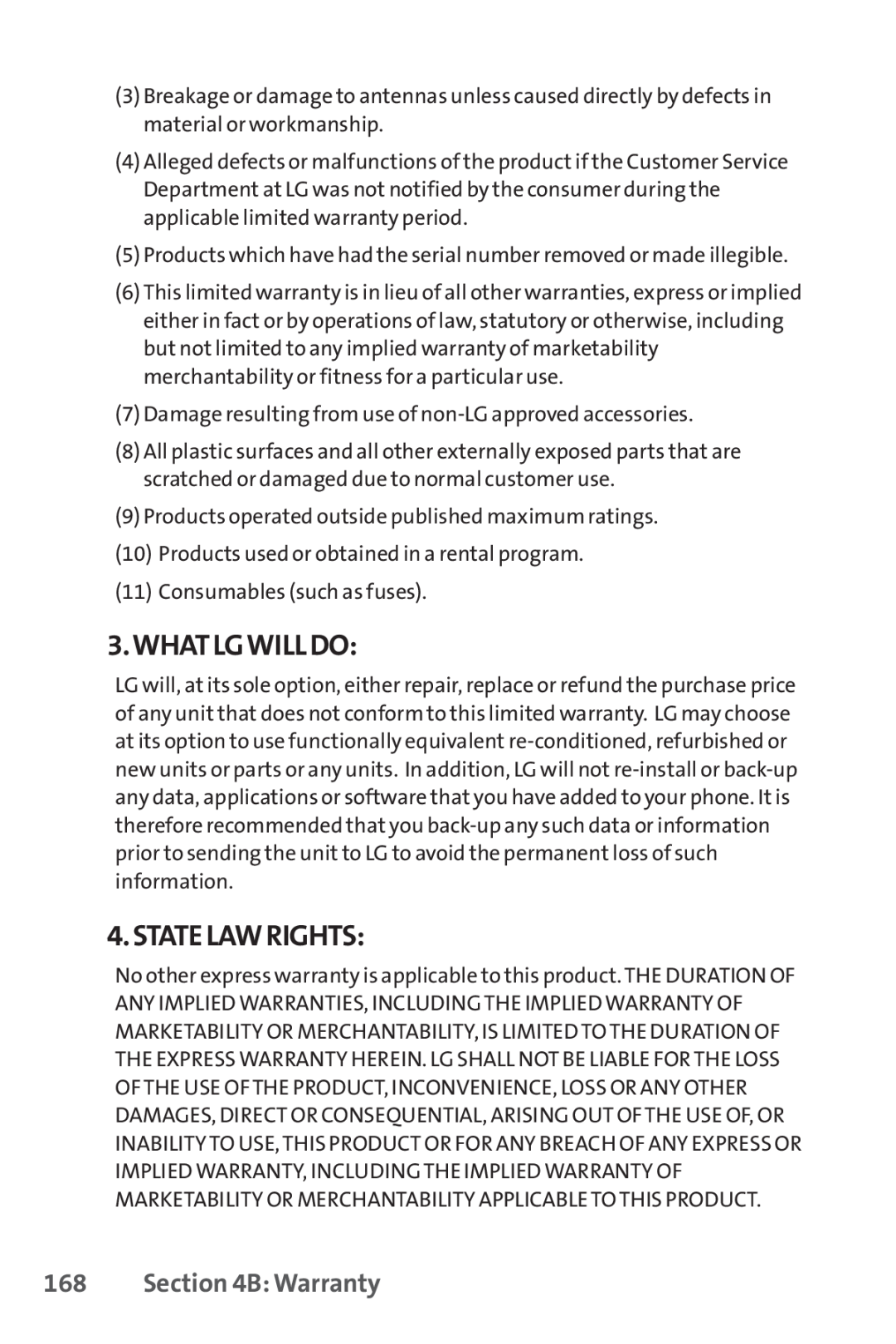 Sprint Nextel LX160 manual Whatlgwilldo, Statelawrights, B Warranty 