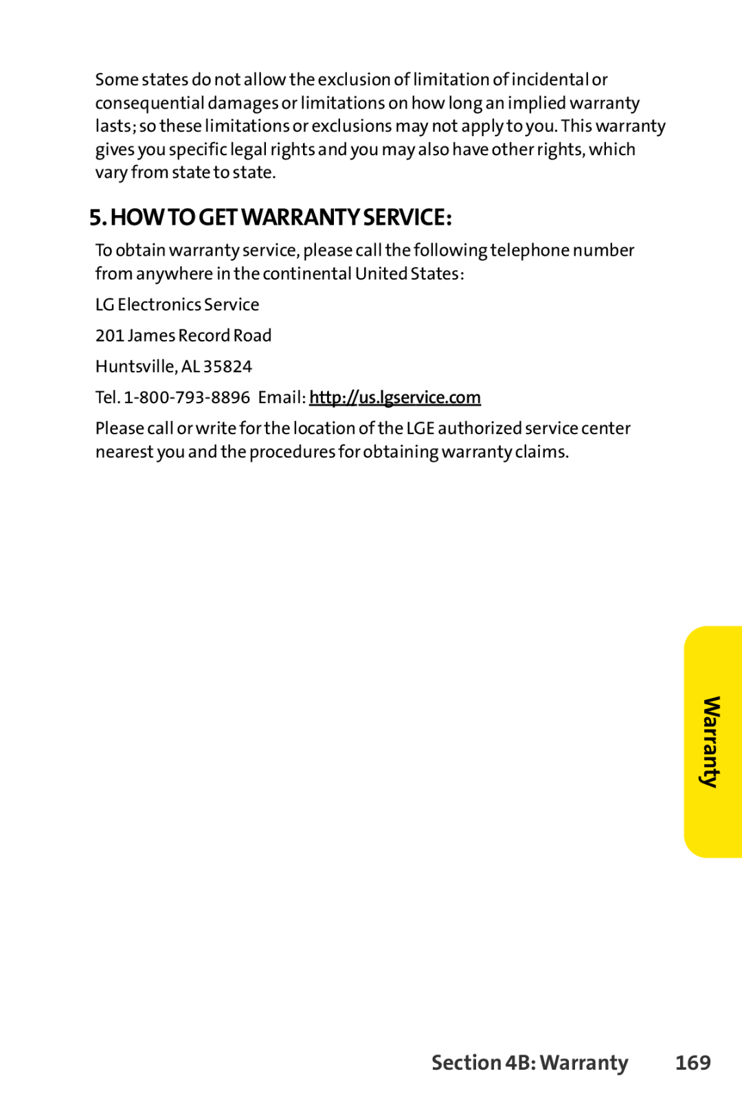 Sprint Nextel LX160 manual Howtogetwarrantyservice, B Warranty 