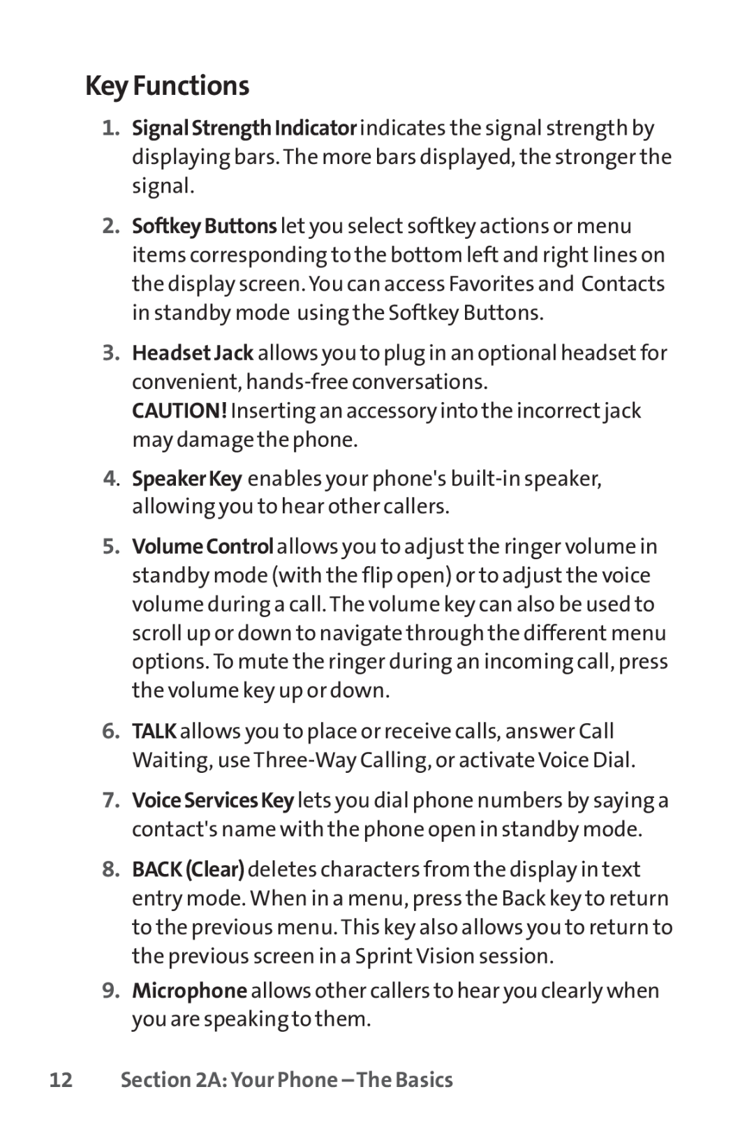 Sprint Nextel LX160 manual Key Functions, A Your Phone - The Basics 