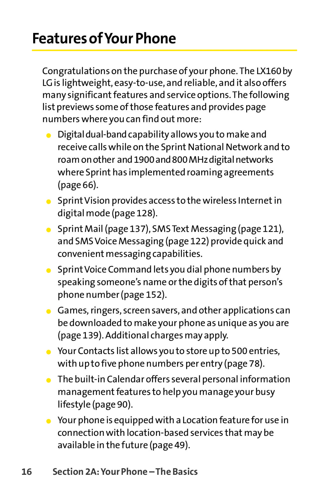 Sprint Nextel LX160 manual Features ofYour Phone, A Your Phone - The Basics 
