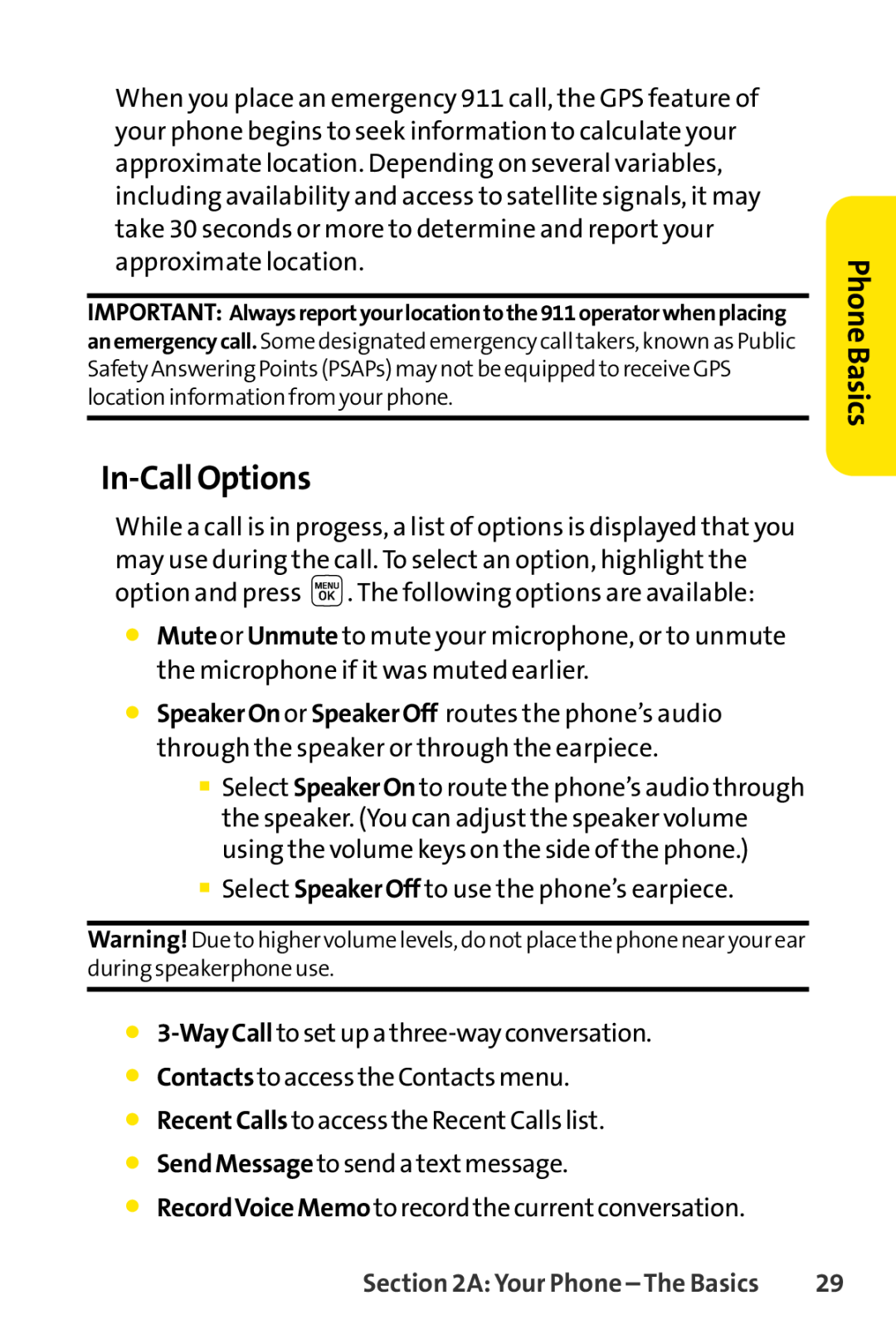 Sprint Nextel LX160 manual In-Call Options, Phone Basics 