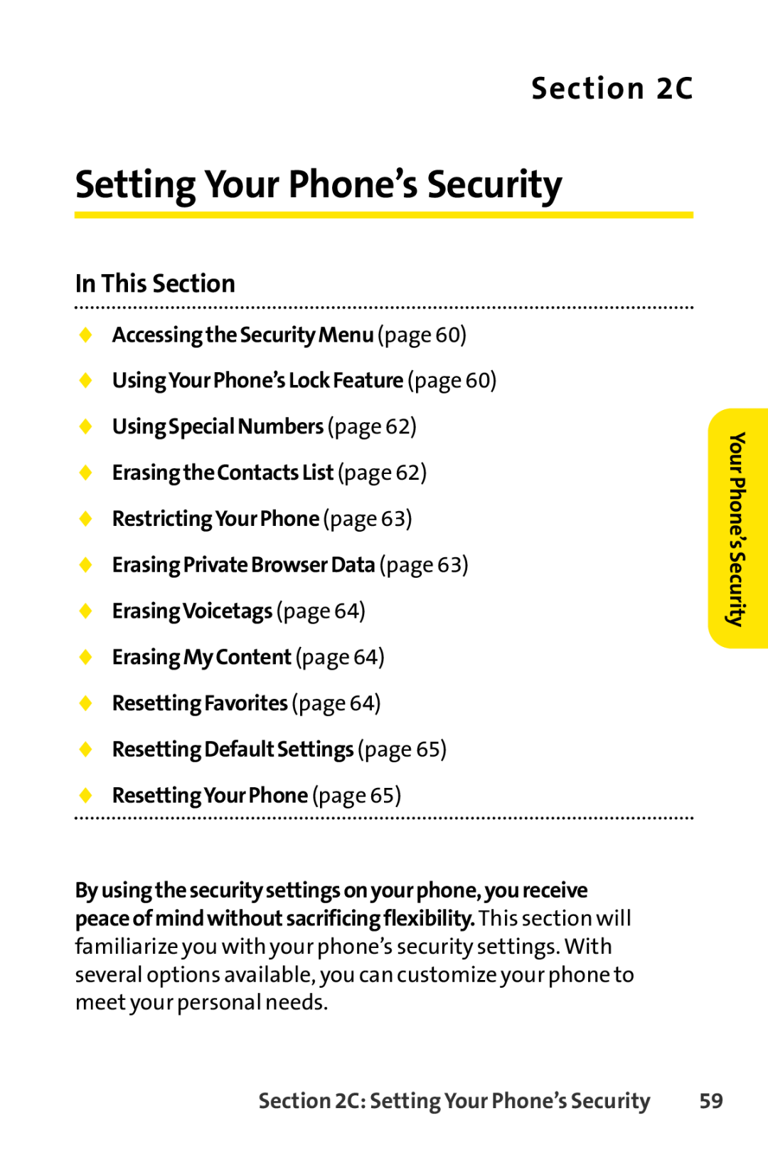 Sprint Nextel LX160 Setting Your Phone’s Security, C,  AccessingtheSecurityMenu page  UsingYourPhone’sLockFeature page 