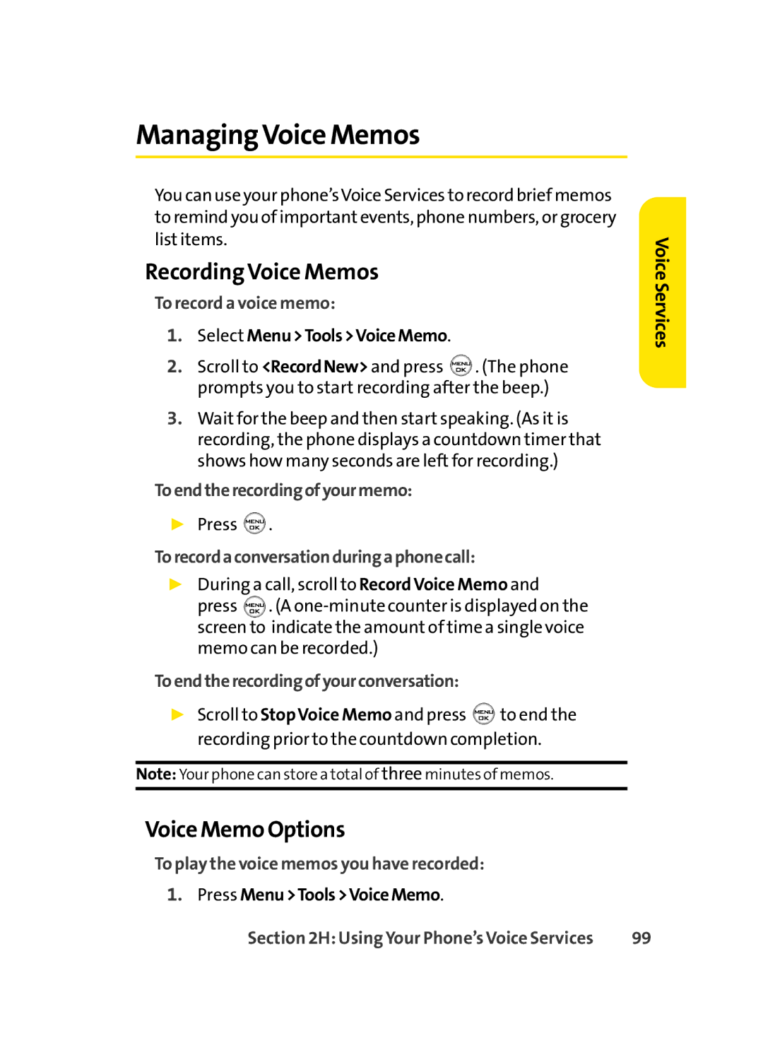 Sprint Nextel LX350 manual Managing Voice Memos, Recording Voice Memos, Voice Memo Options 