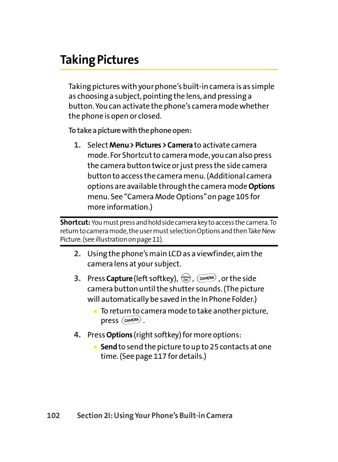 Sprint Nextel LX350 manual Taking Pictures, Totakeapicturewiththephoneopen, Using Your Phone’s Built-in Camera 