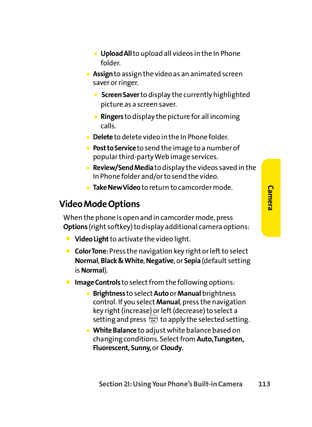 Sprint Nextel LX350 manual Video Mode Options, 113 