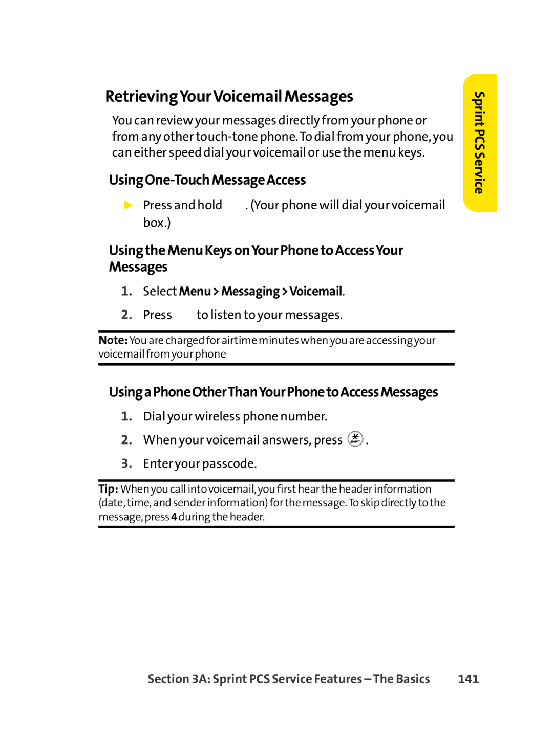 Sprint Nextel LX350 manual RetrievingYourVoicemail Messages, UsingOne-TouchMessageAccess, 141 