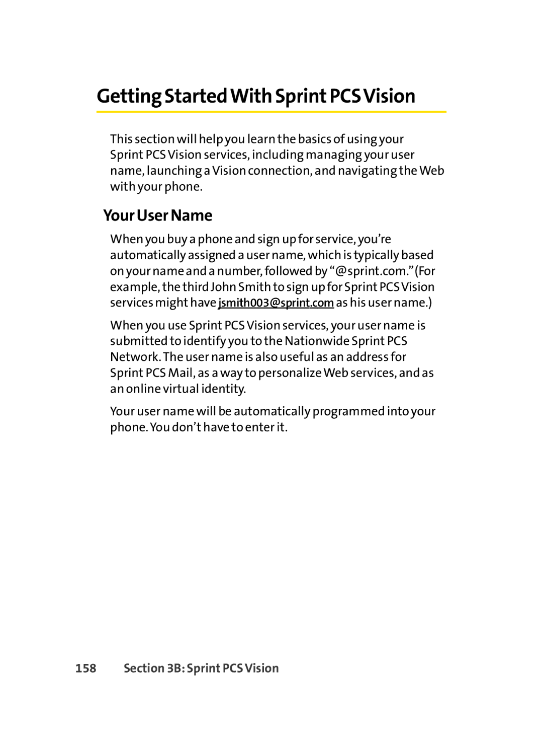 Sprint Nextel LX350 manual Getting StartedWith SprintPCSVision, Your User Name 