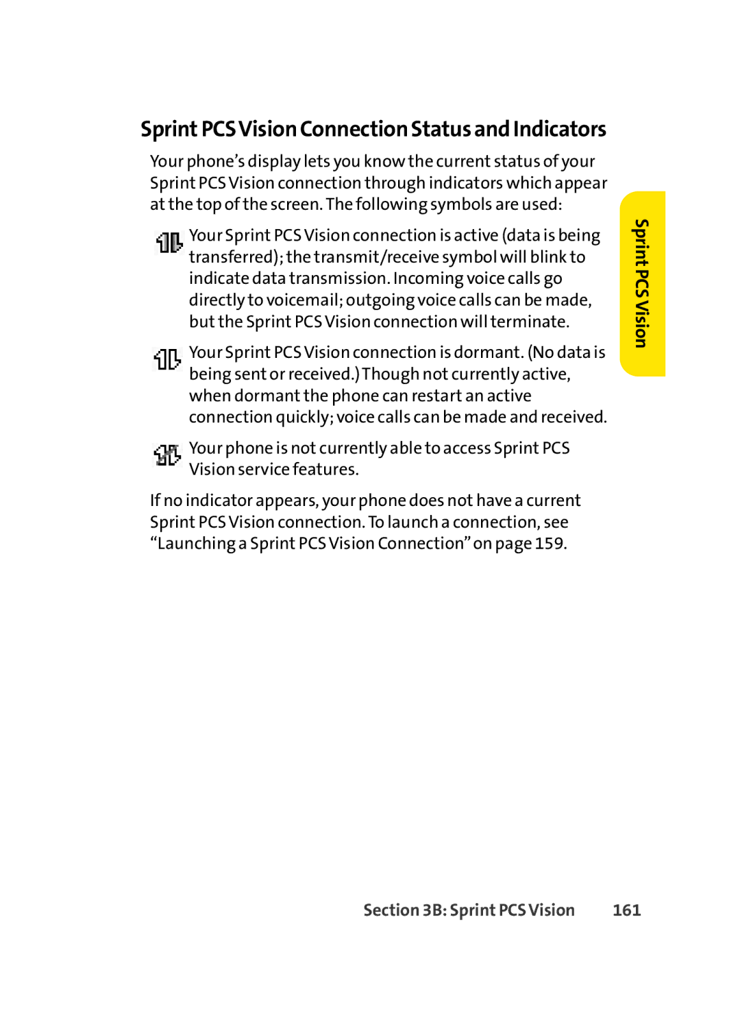 Sprint Nextel LX350 manual SprintPCSVision Connection Status and Indicators, 161 