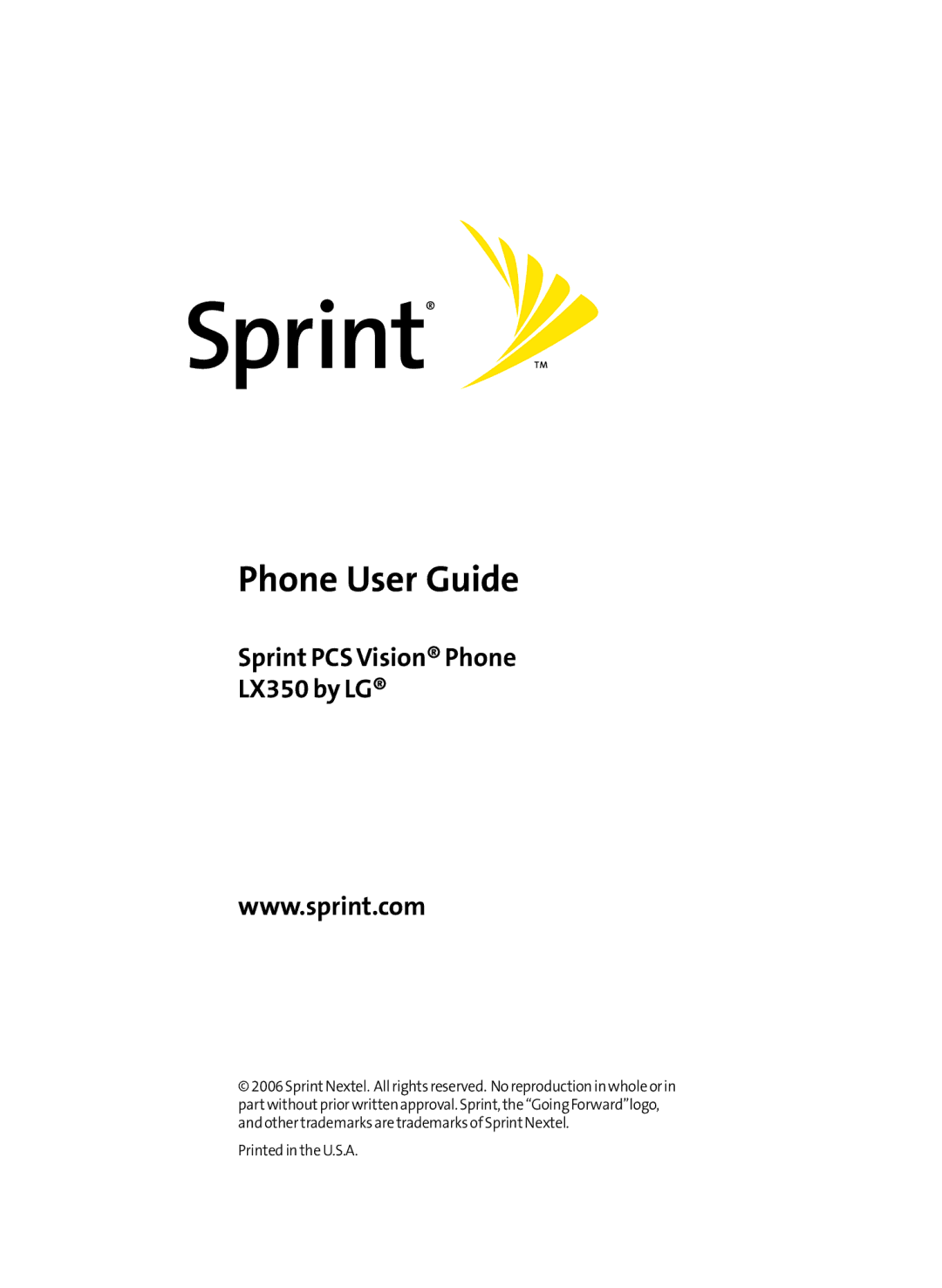 Sprint Nextel manual Phone User Guide, Sprint PCS Vision Phone LX350 by LG 