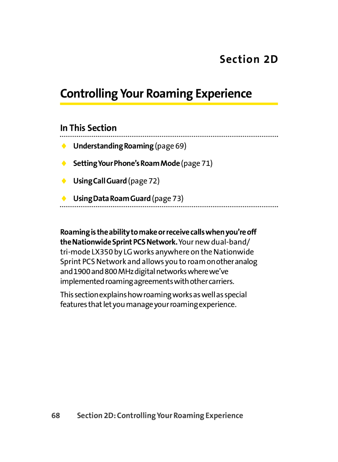 Sprint Nextel LX350 manual Controlling Your Roaming Experience 