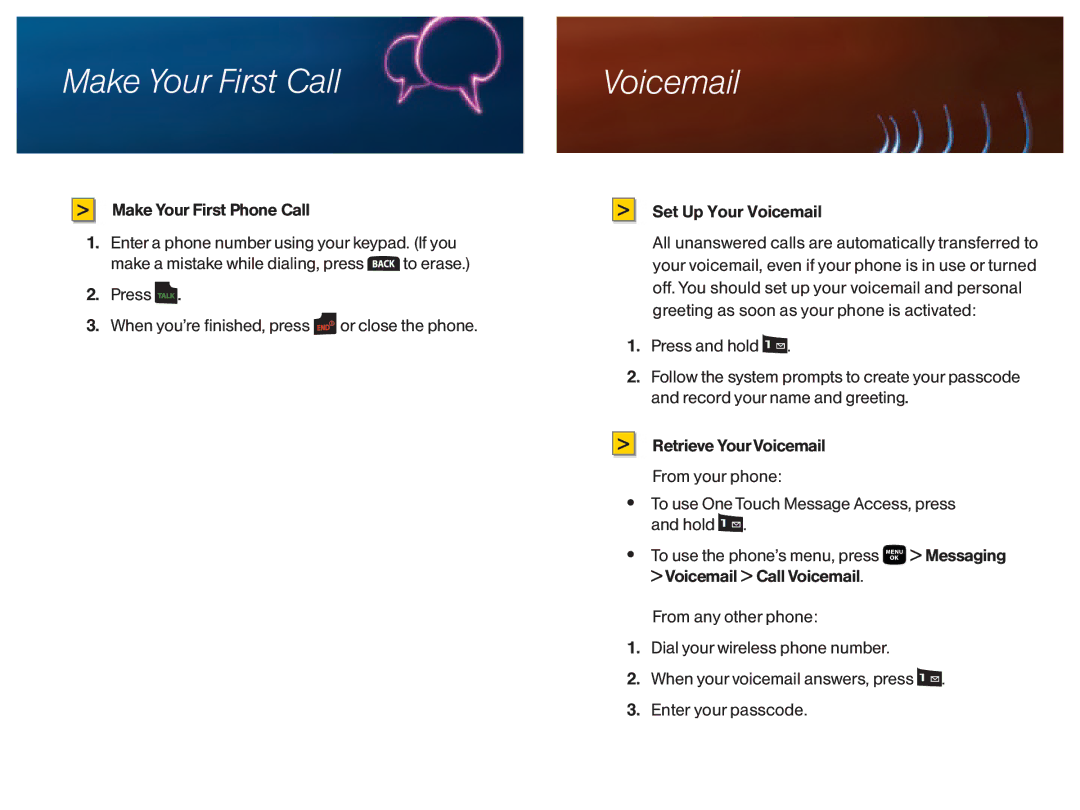 Sprint Nextel M320 manual Make Your First Call, Make Your First Phone Call, Set Up Your Voicemail 