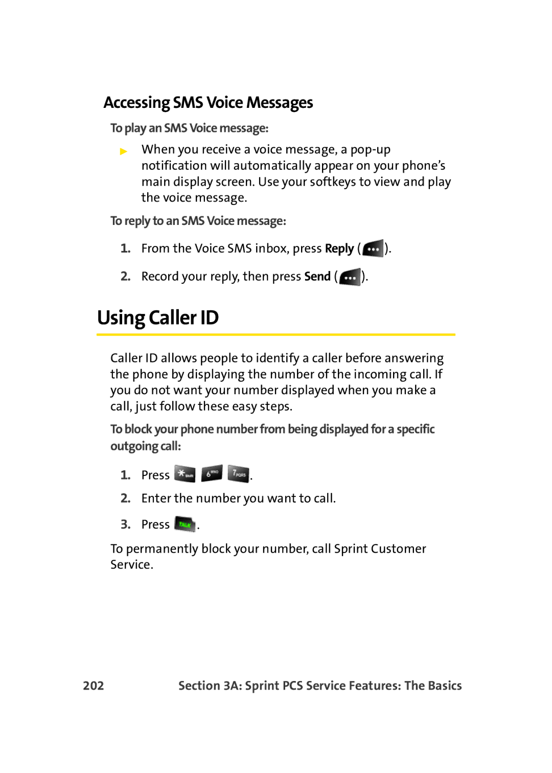 Sprint Nextel M500 manual Using Caller ID, Accessing SMS Voice Messages, To play an SMS Voice message, 202 