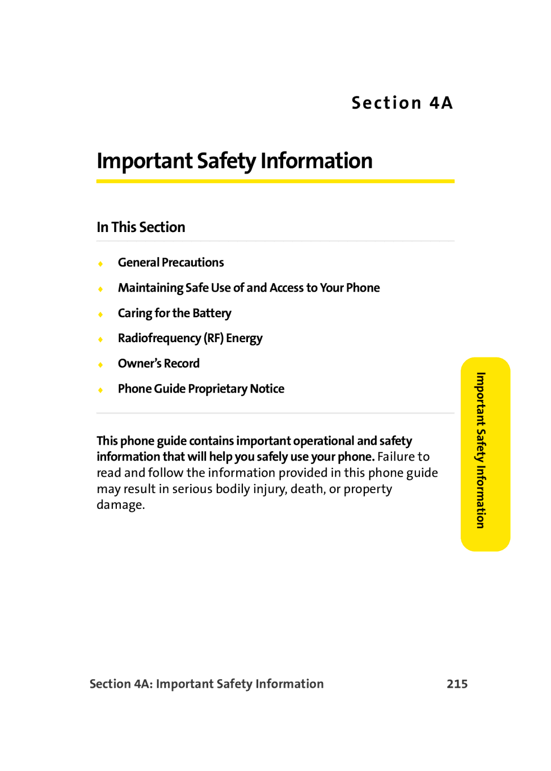 Sprint Nextel M500 manual Important Safety Information 215 