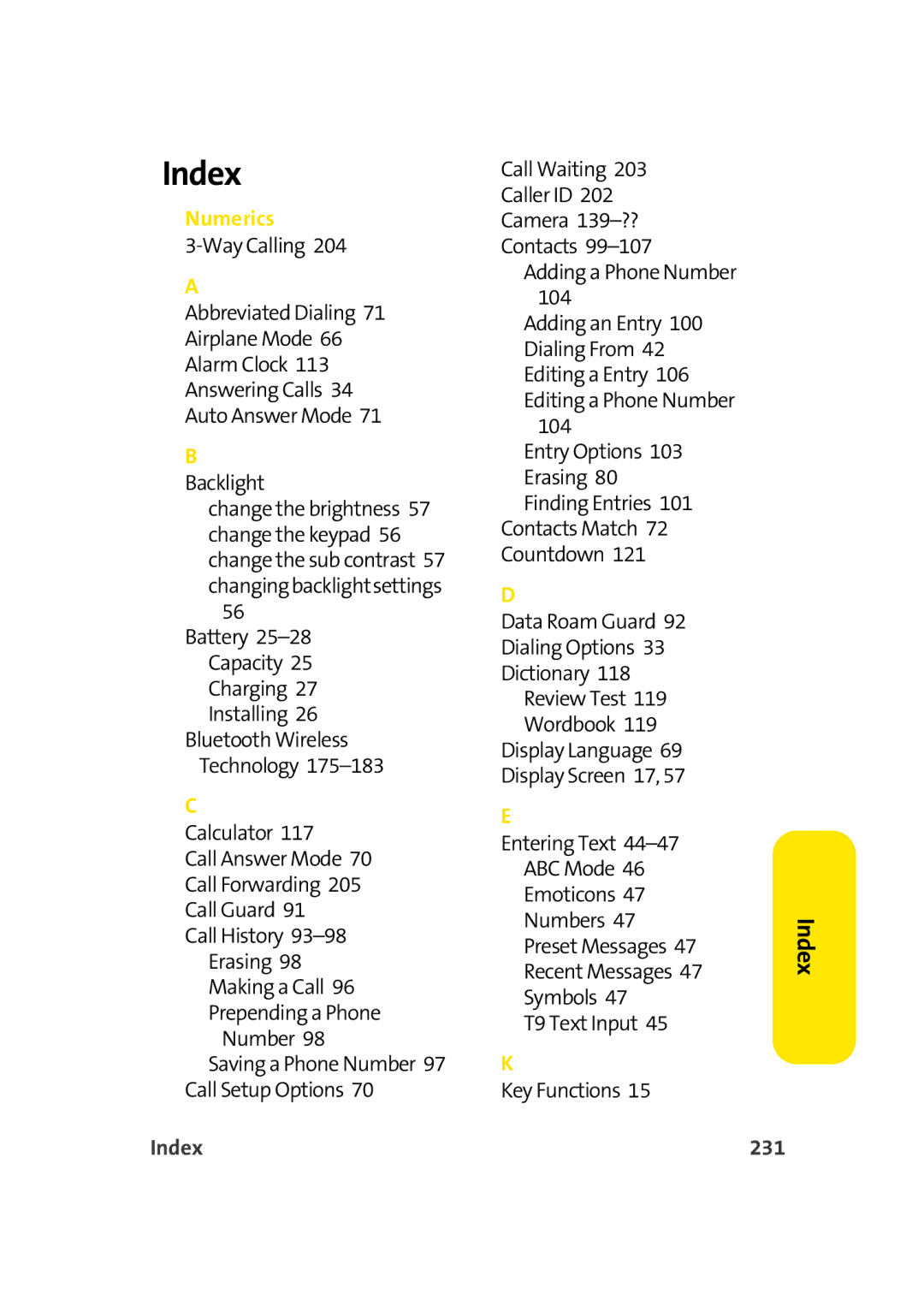 Sprint Nextel M500 manual Index 231 