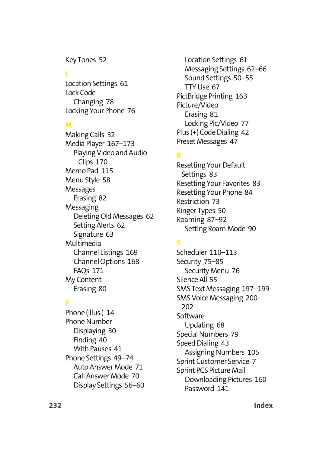 Sprint Nextel M500 manual 232, Index 