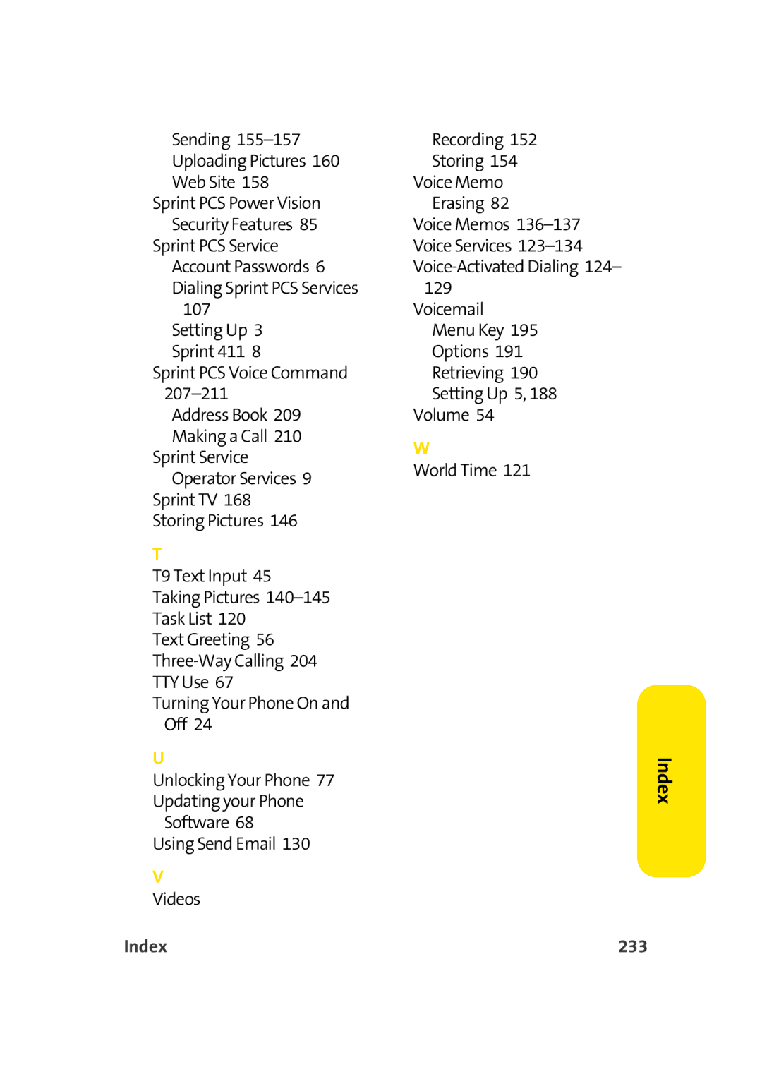 Sprint Nextel M500 manual Index 233 