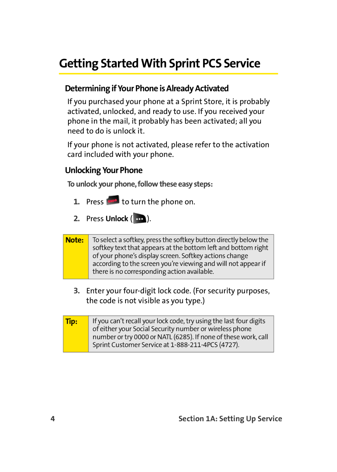 Sprint Nextel M500 manual Getting Started With Sprint PCS Service, Determining if Your Phone is Already Activated, Tip 