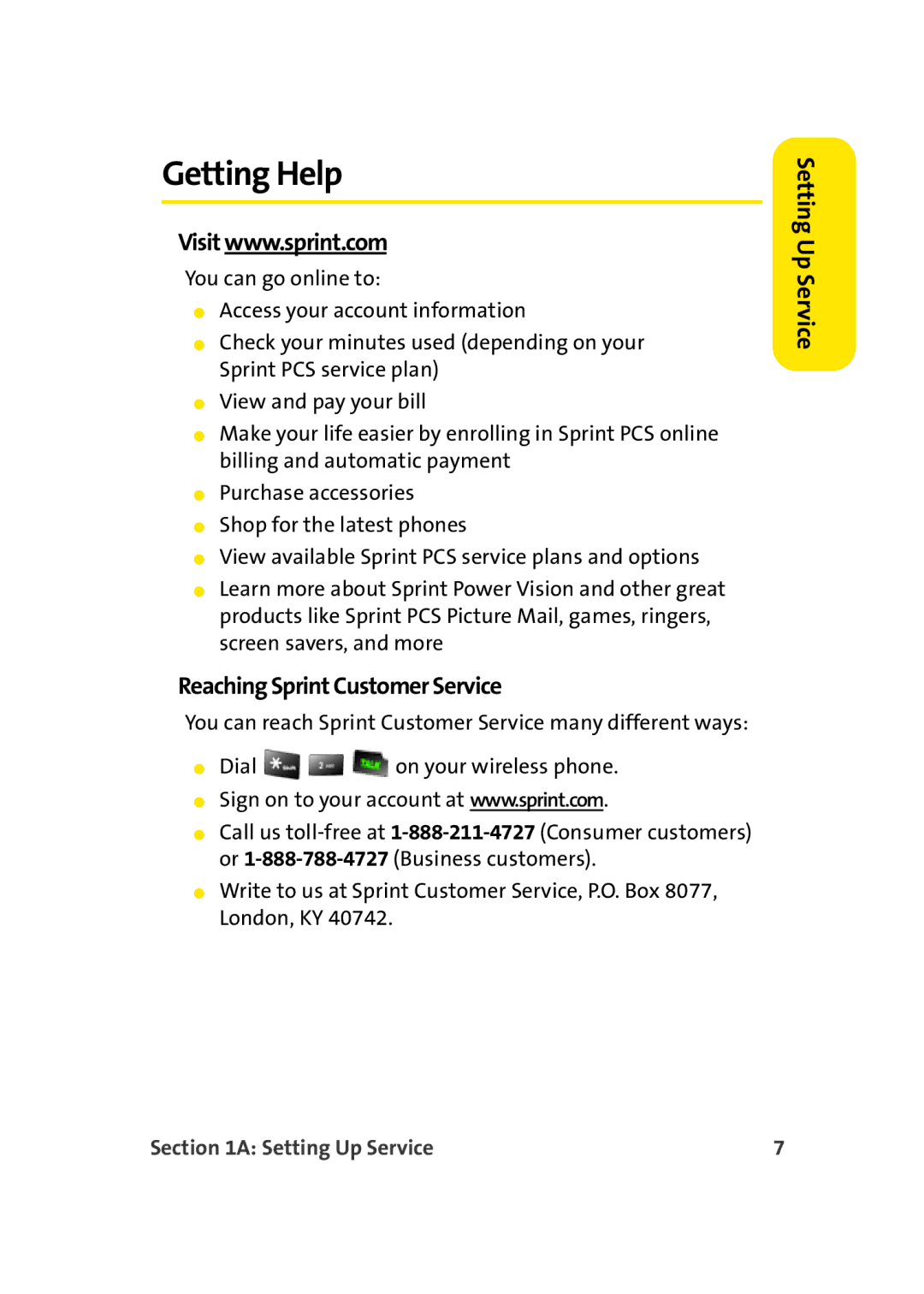 Sprint Nextel M500 manual Getting Help, Reaching Sprint Customer Service 