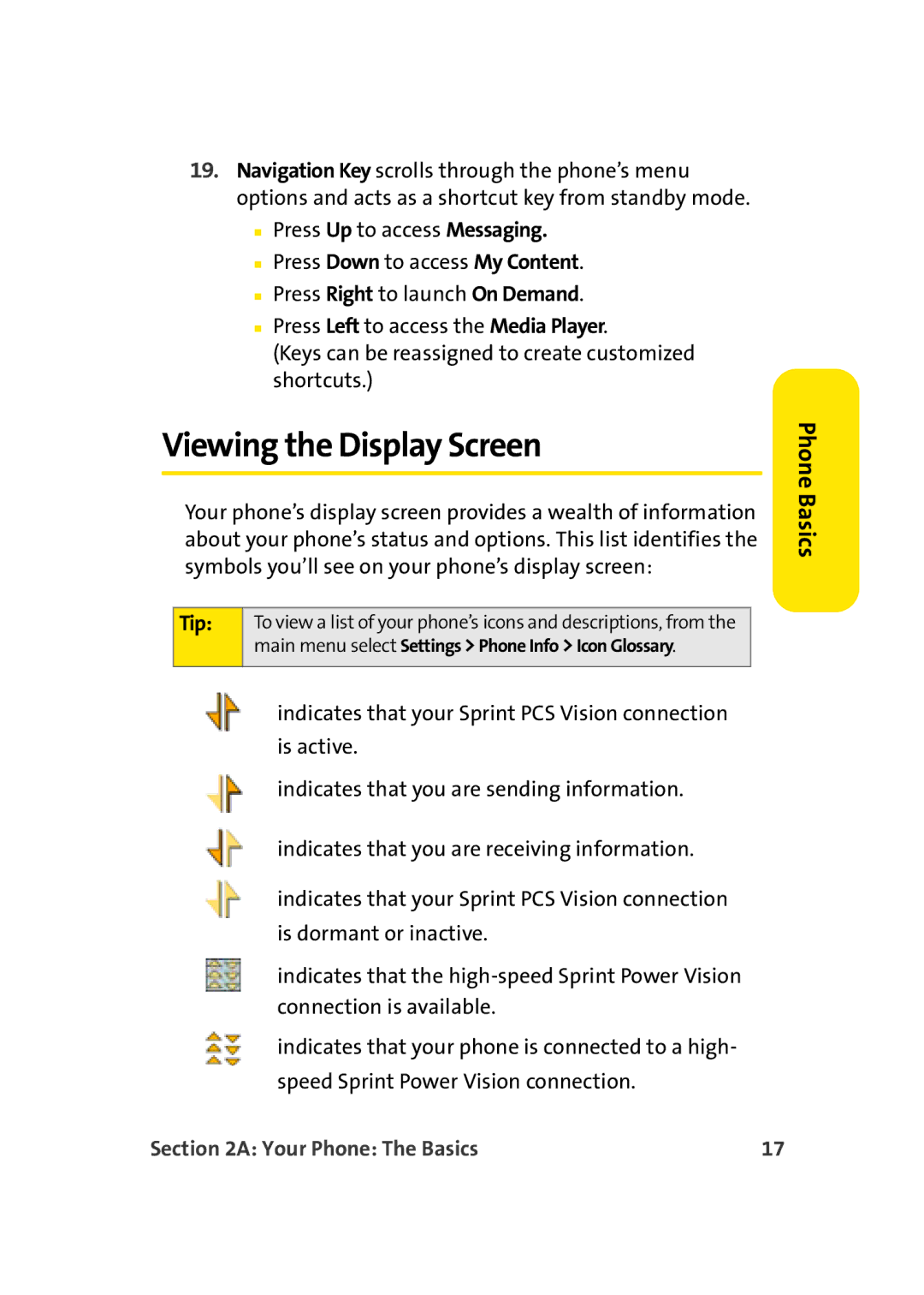 Sprint Nextel M500 manual Viewing the Display Screen, Tip 