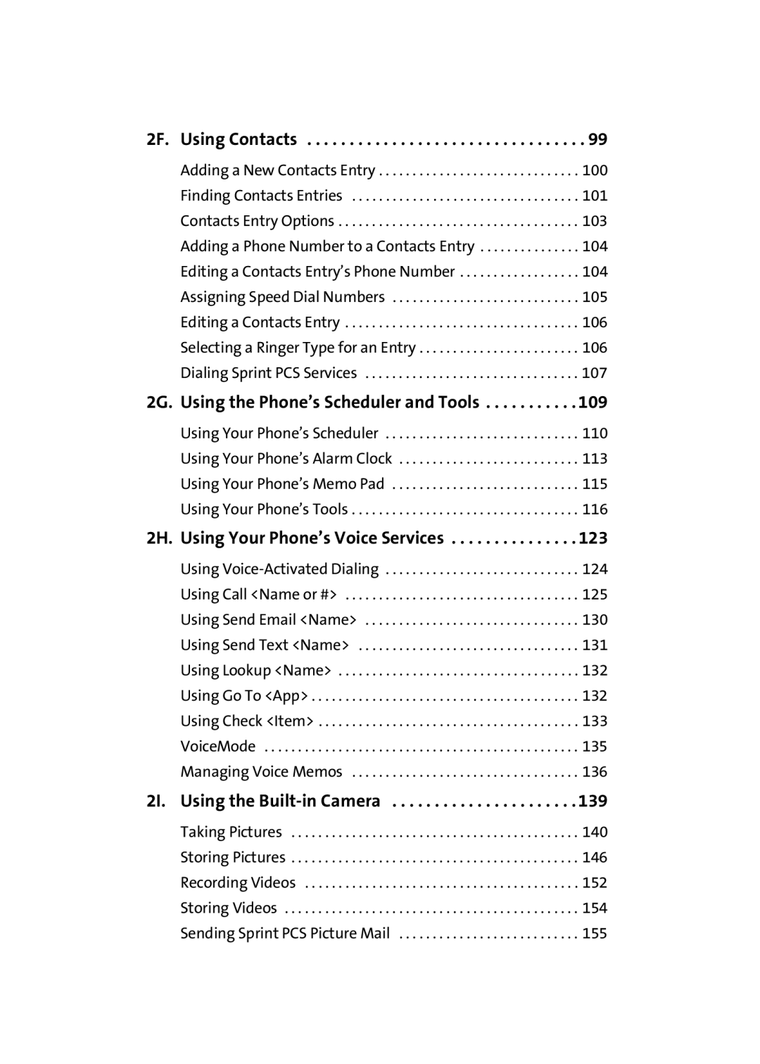Sprint Nextel M500 2F. Using Contacts, 2G. Using the Phone’s Scheduler and Tools, 2H. Using Your Phone’s Voice Services 