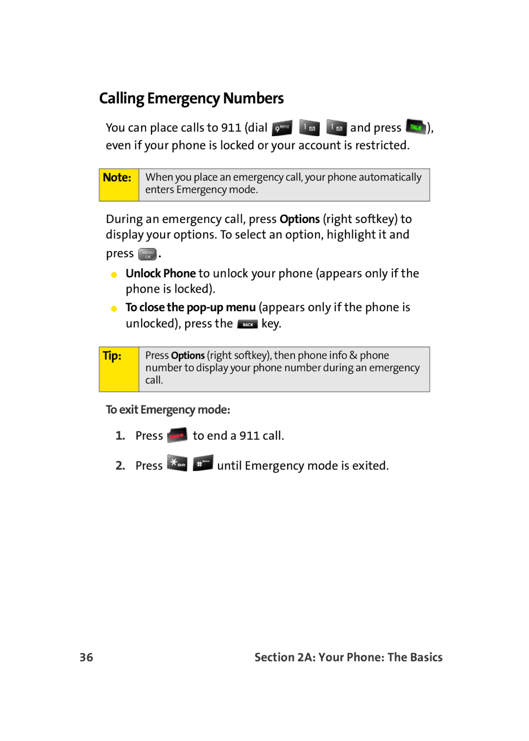 Sprint Nextel M500 manual Calling Emergency Numbers, To exit Emergency mode 