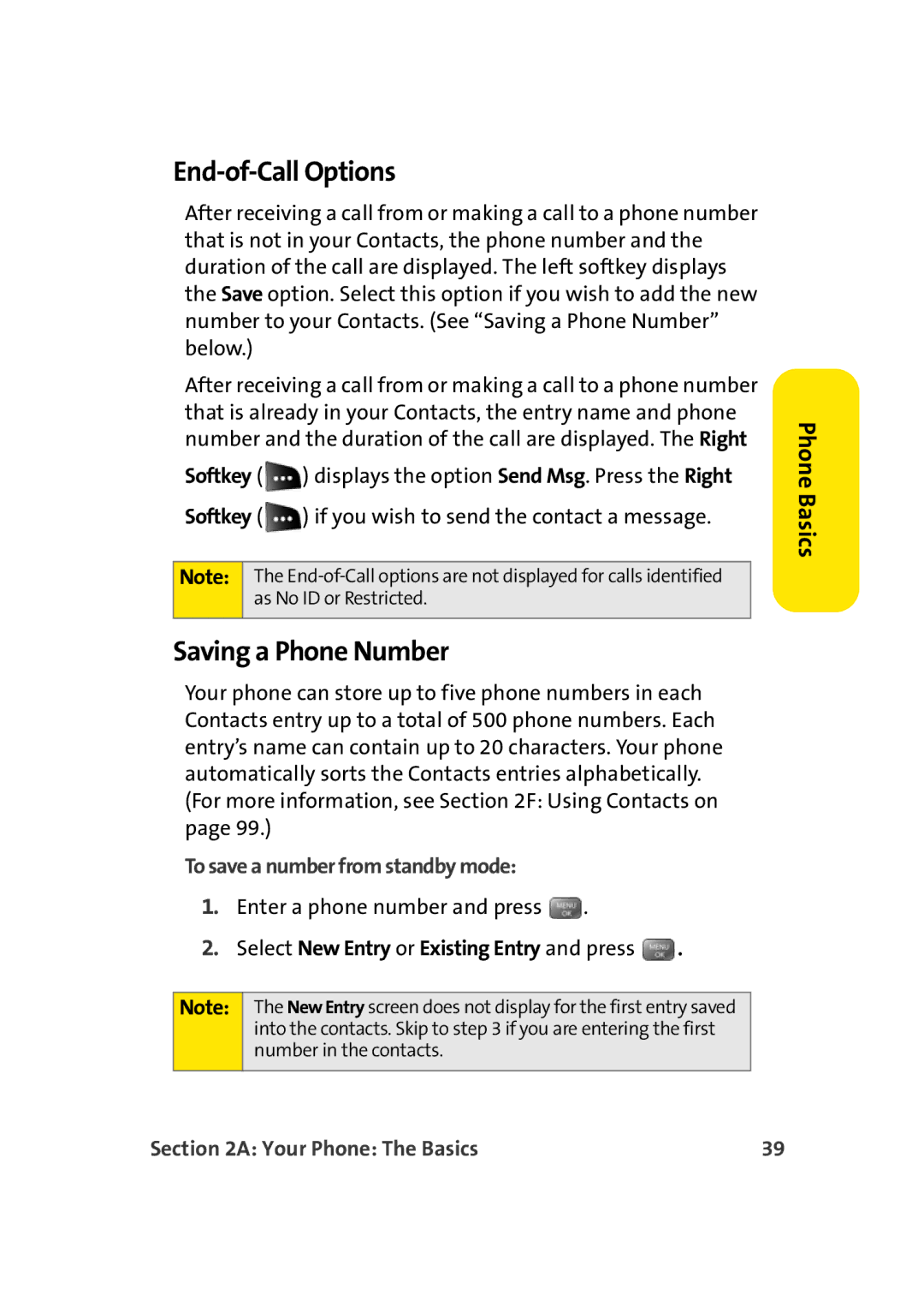 Sprint Nextel M500 manual End-of-Call Options, Saving a Phone Number, To save a number from standby mode 