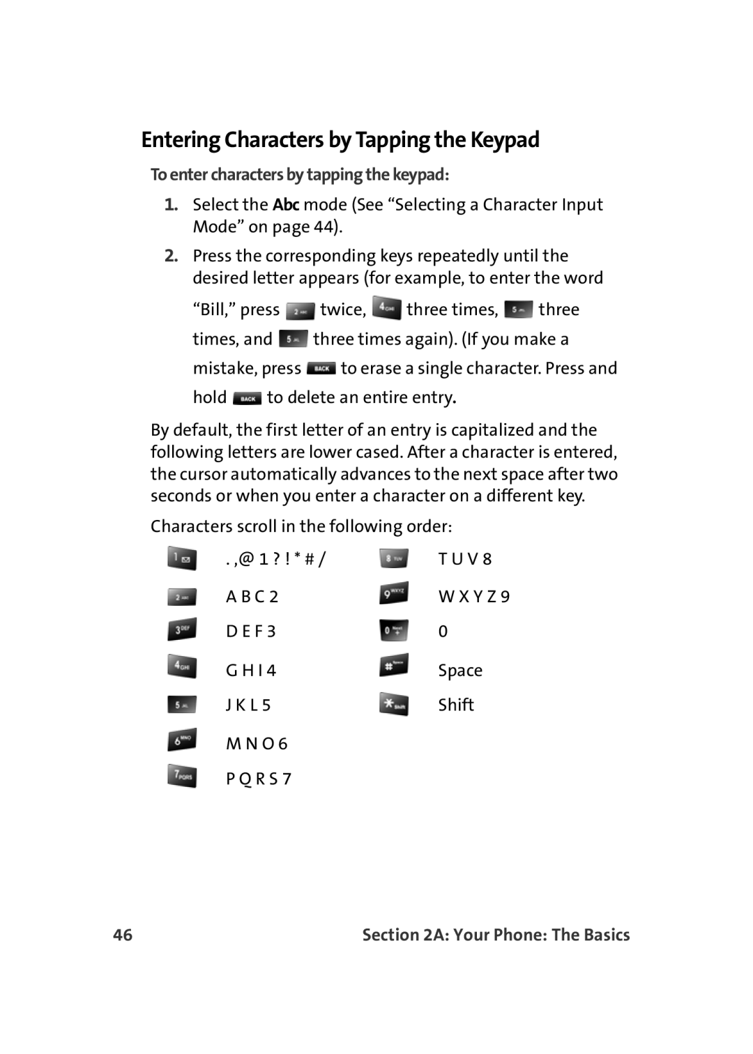 Sprint Nextel M500 manual Entering Characters by Tapping the Keypad, To enter characters by tapping the keypad 