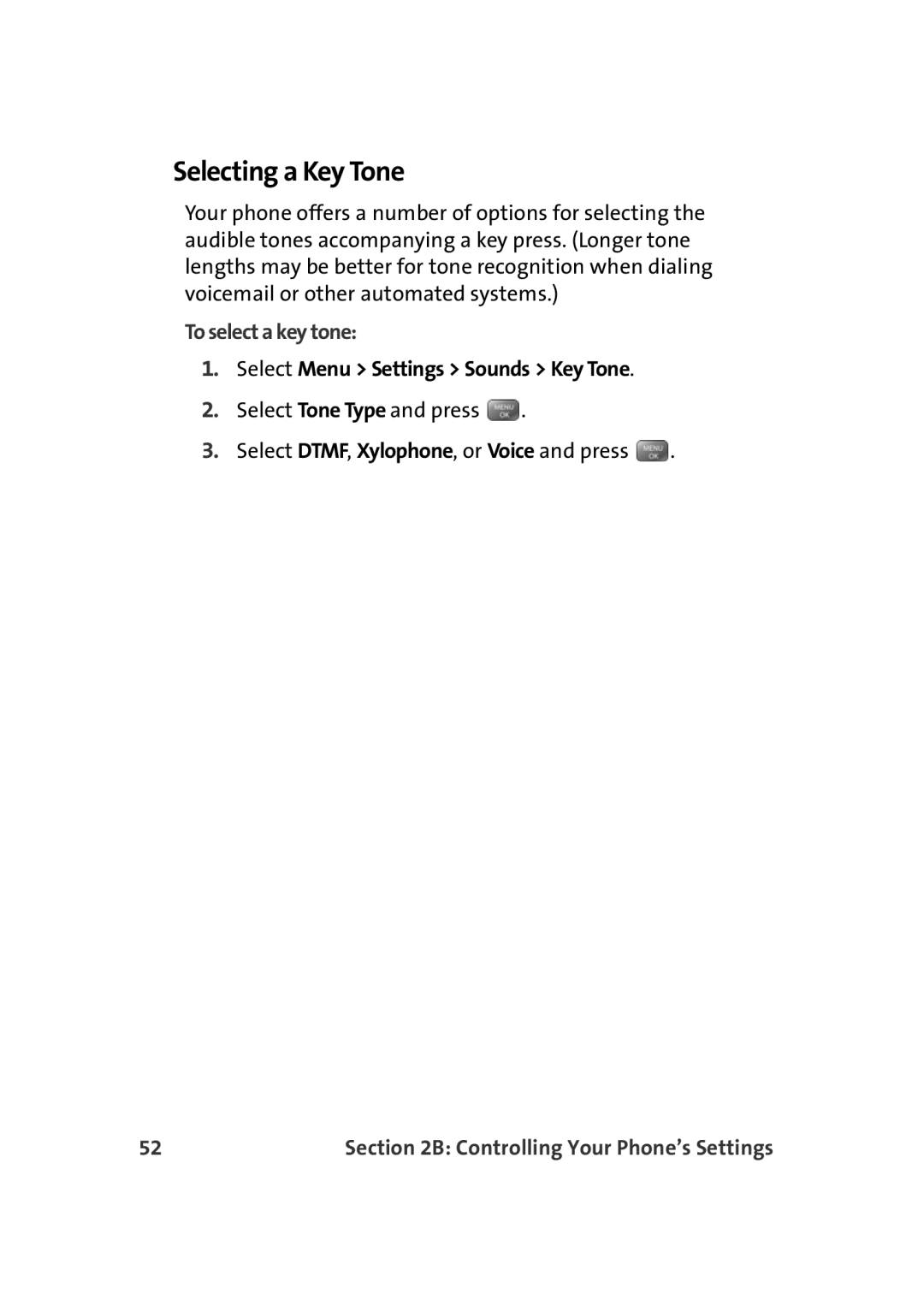 Sprint Nextel M500 manual Selecting a Key Tone, To select a key tone, Select Menu Settings Sounds Key Tone 
