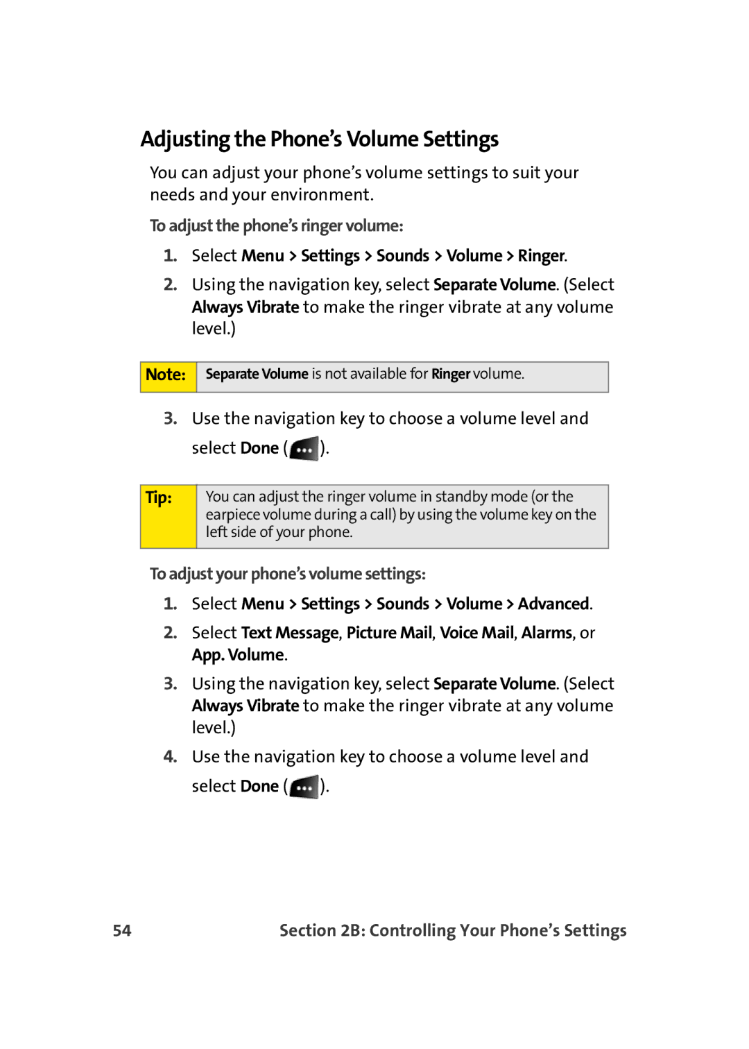 Sprint Nextel M500 manual Adjusting the Phone’s Volume Settings, To adjust the phone’s ringer volume 