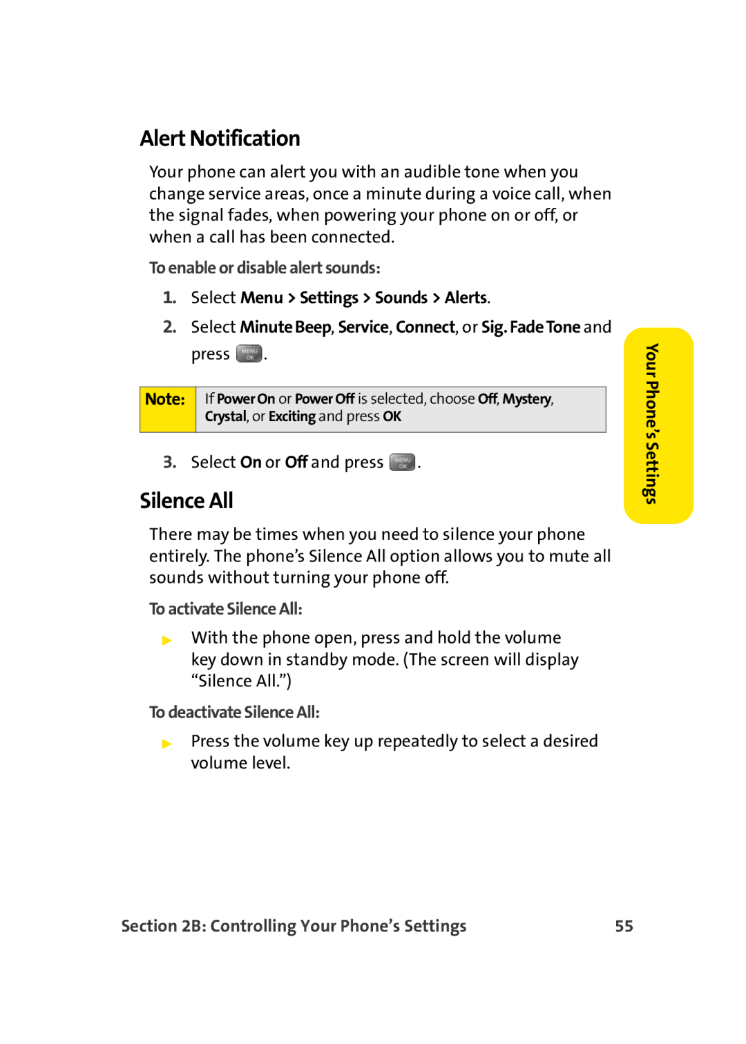 Sprint Nextel M500 manual Alert Notification, To enable or disable alert sounds, To activate Silence All 