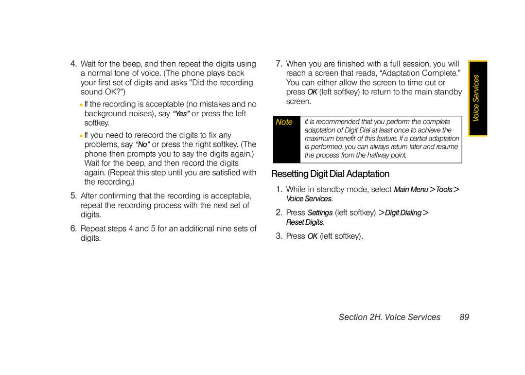 Sprint Nextel M520 manual Resetting Digit Dial Adaptation, You can either allow the screen to time out or, Screen 