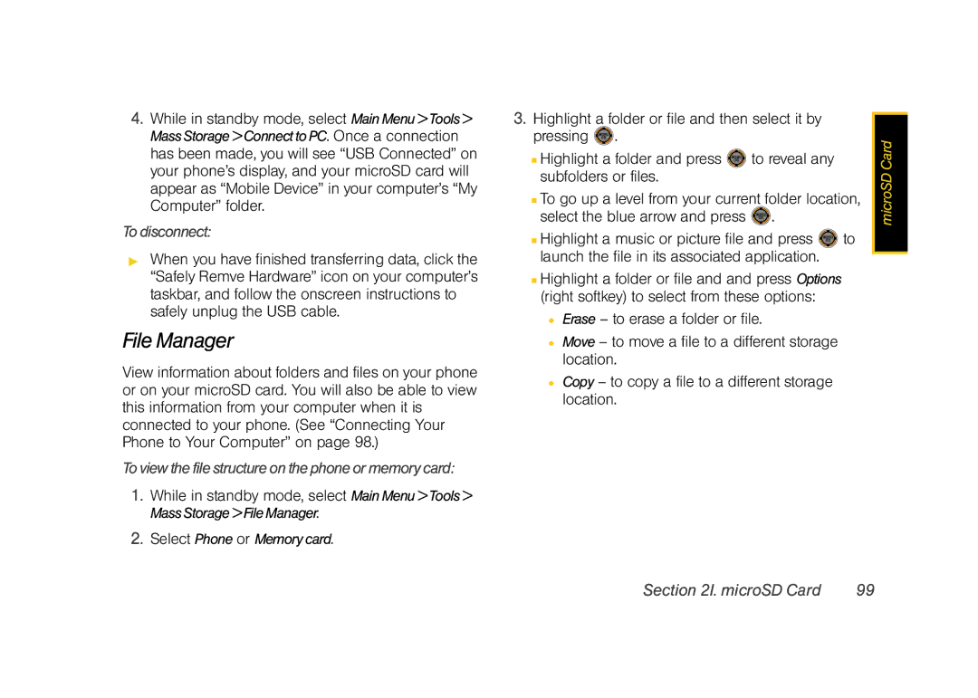 Sprint Nextel M520 manual File Manager, To disconnect, To view the file structure on the phone or memory card 