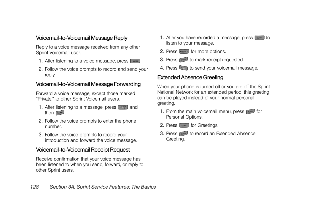 Sprint Nextel M520 manual Voicemail-to-Voicemail Message Reply, Voicemail-to-Voicemail Message Forwarding 