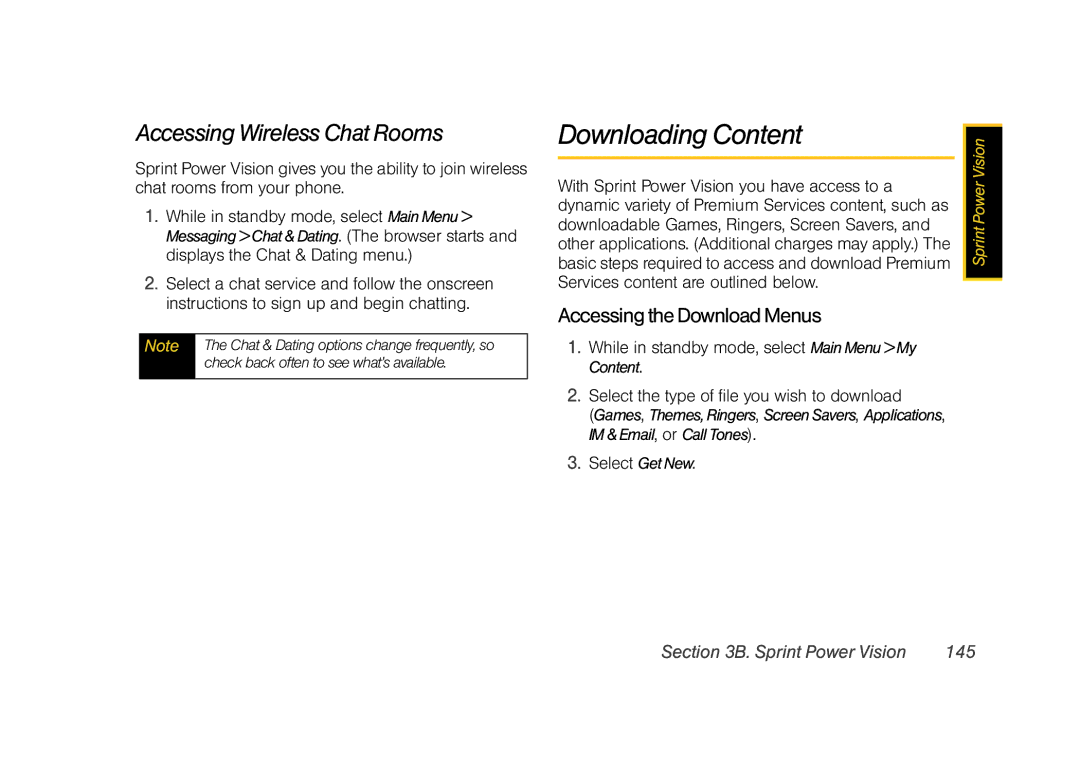 Sprint Nextel M520 manual Downloading Content, Accessing Wireless Chat Rooms, Accessing the Download Menus 