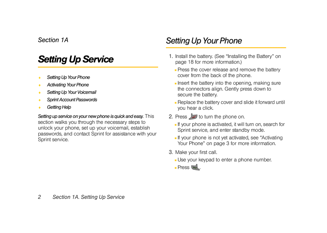 Sprint Nextel M520 manual Setting Up Service, Setting Up Your Phone 