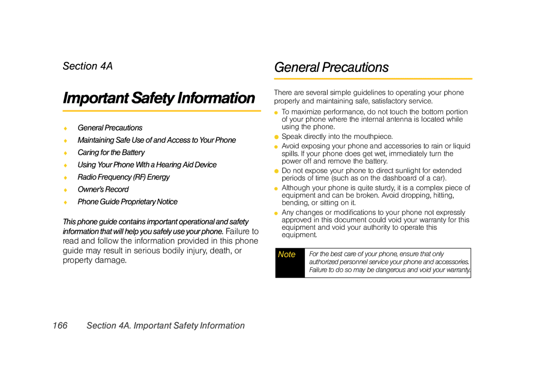 Sprint Nextel M520 manual Important Safety Information, General Precautions 