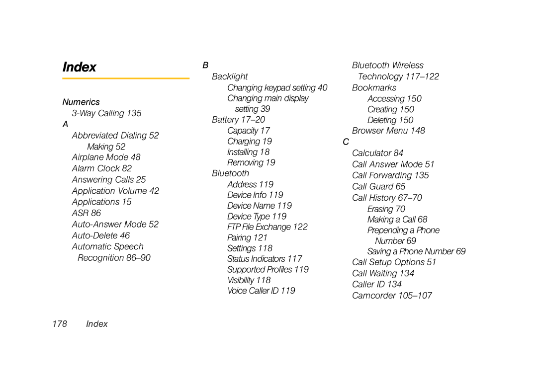 Sprint Nextel M520 manual Index 