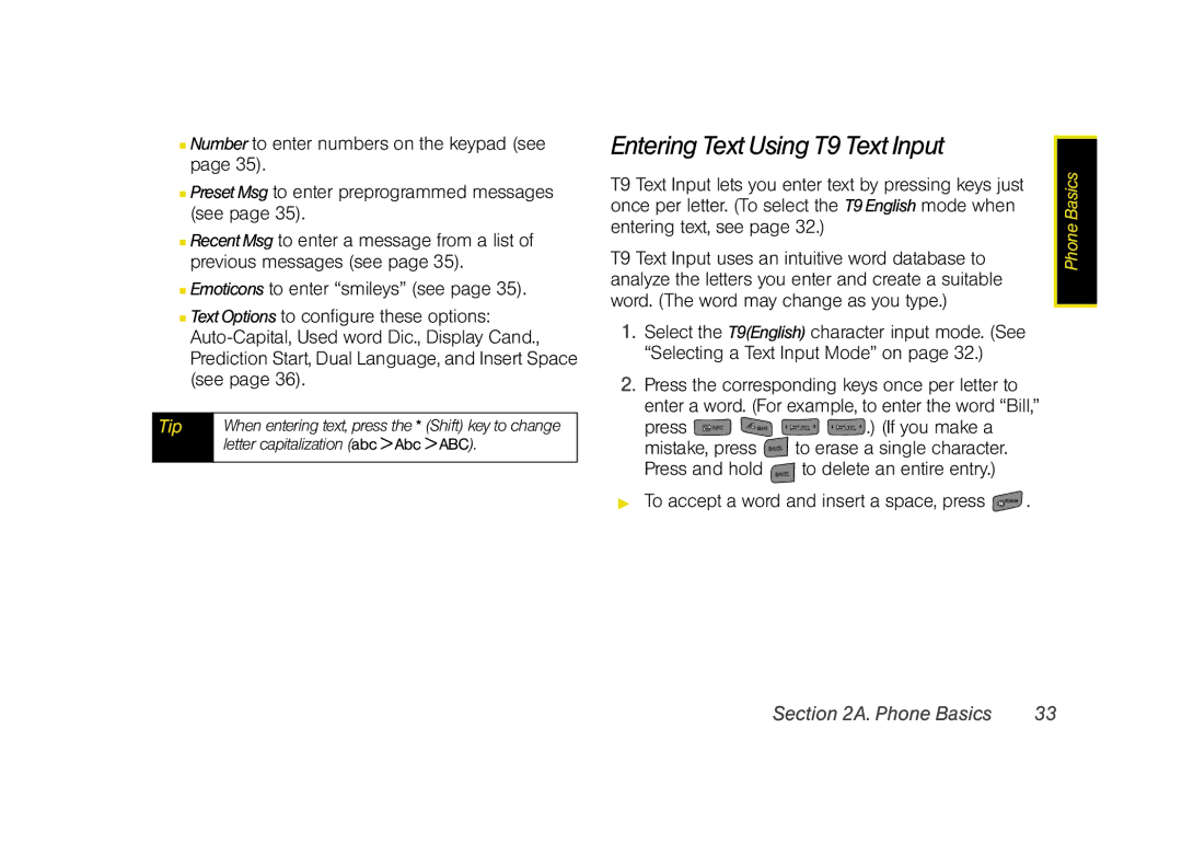 Sprint Nextel M520 manual Entering Text Using T9 Text Input 