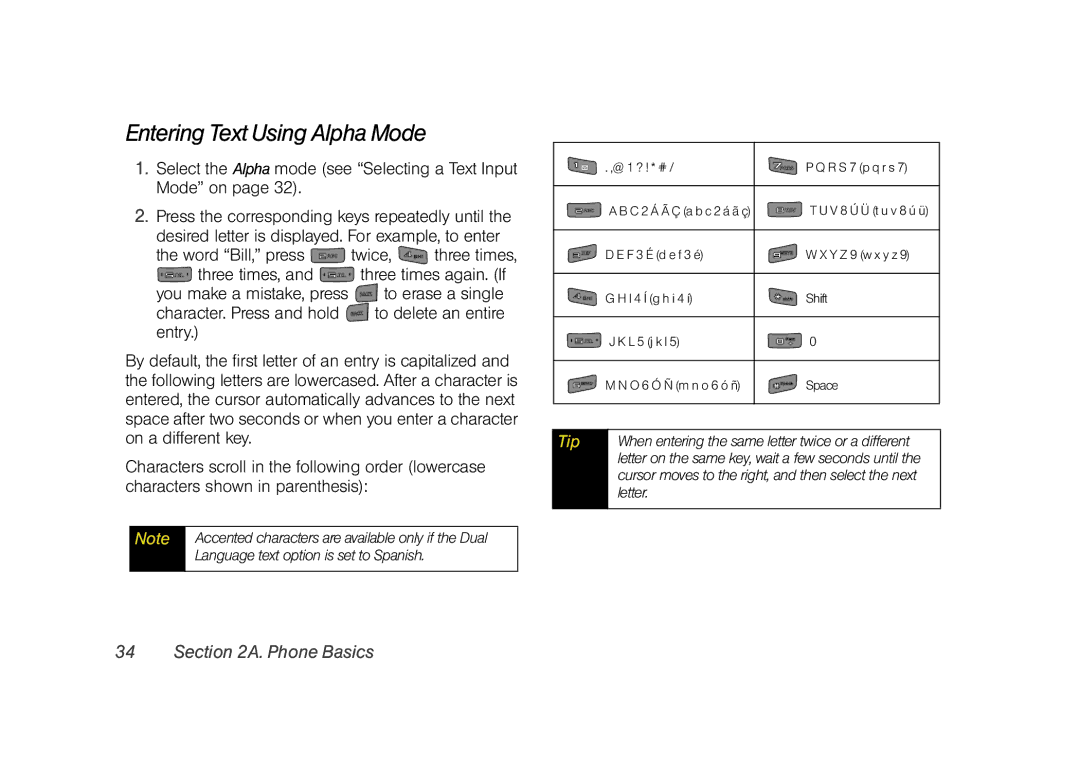 Sprint Nextel M520 manual Entering Text Using Alpha Mode 