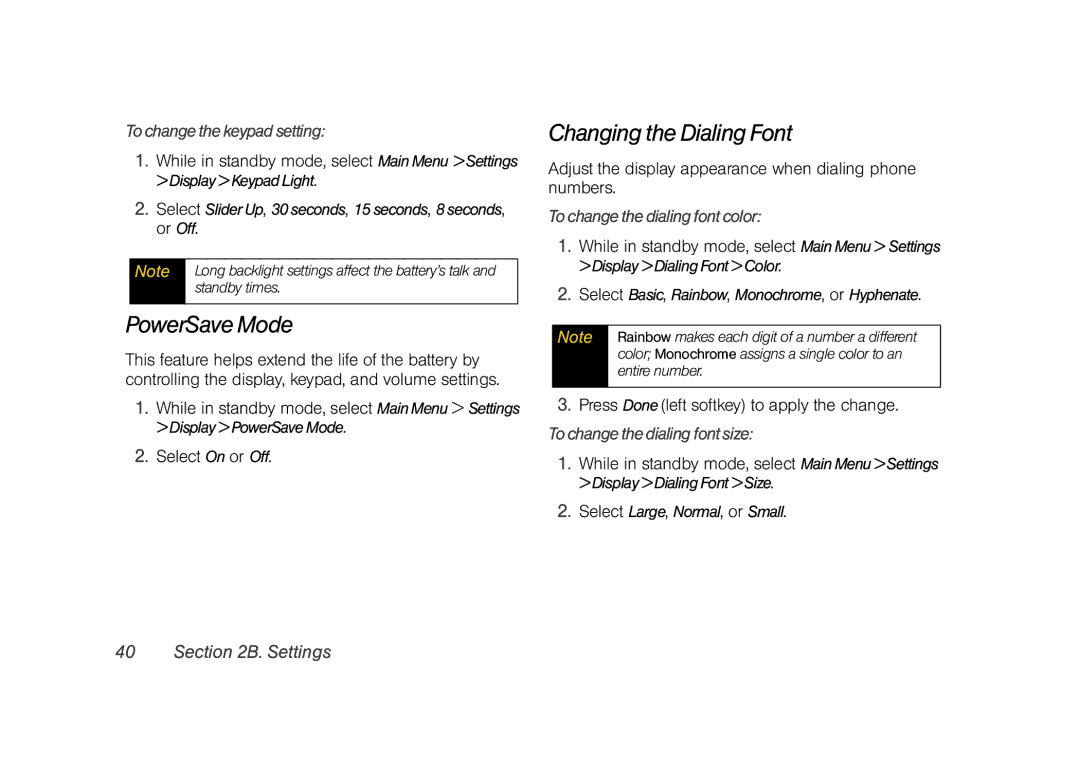 Sprint Nextel M520 manual PowerSave Mode, Changing the Dialing Font, To change the keypad setting 