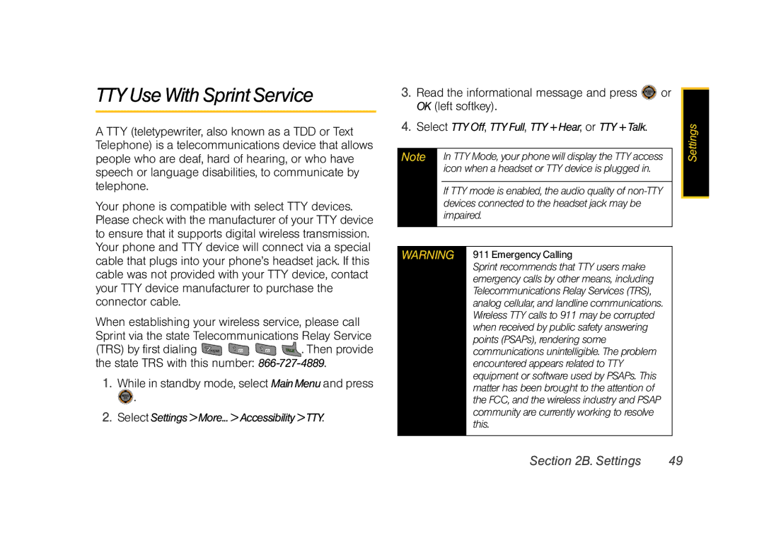 Sprint Nextel M520 manual TTY Use With Sprint Service, Read the informational message and press OK left softkey, Impaired 