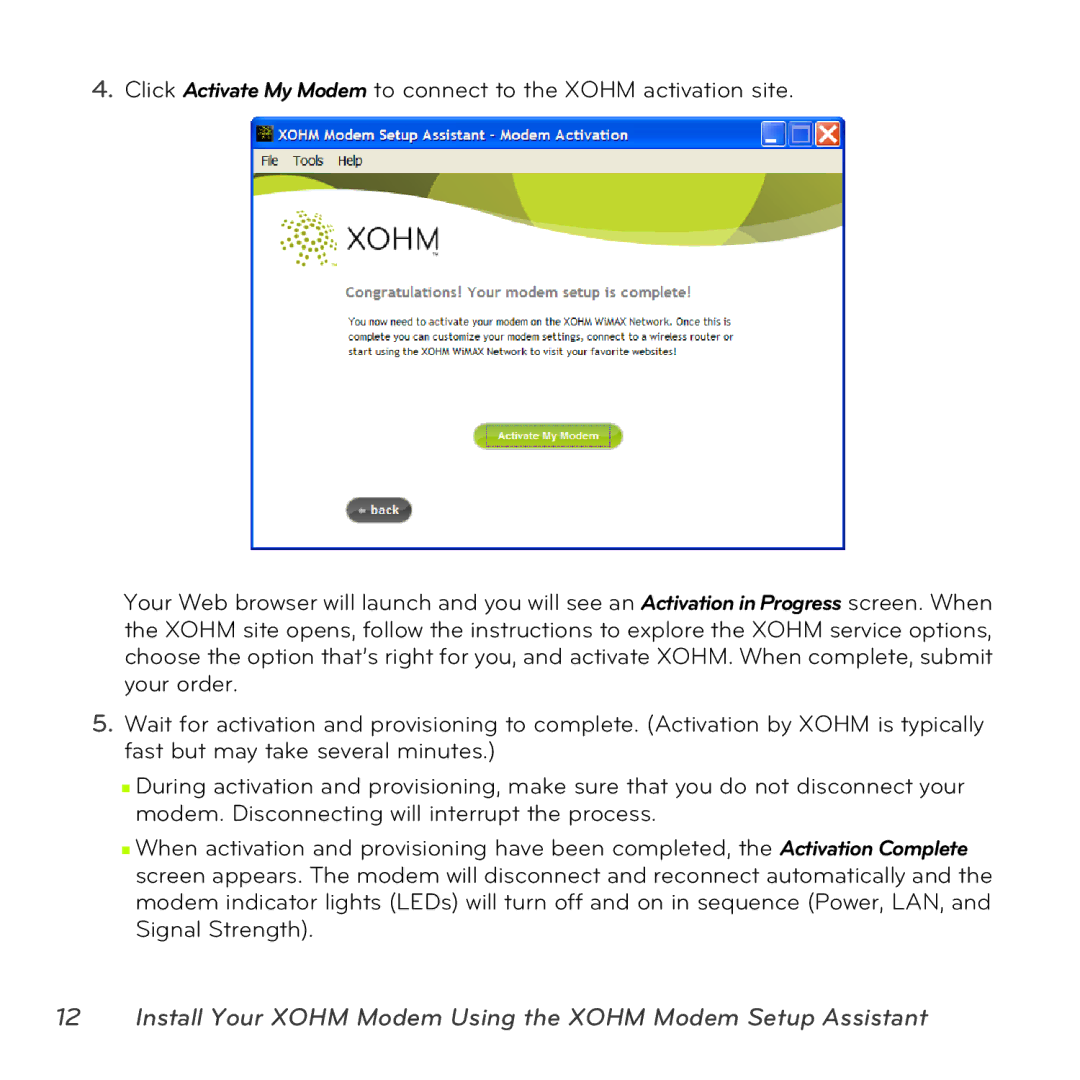 Sprint Nextel MAX-206M2 manual Install Your Xohm Modem Using the Xohm Modem Setup Assistant 