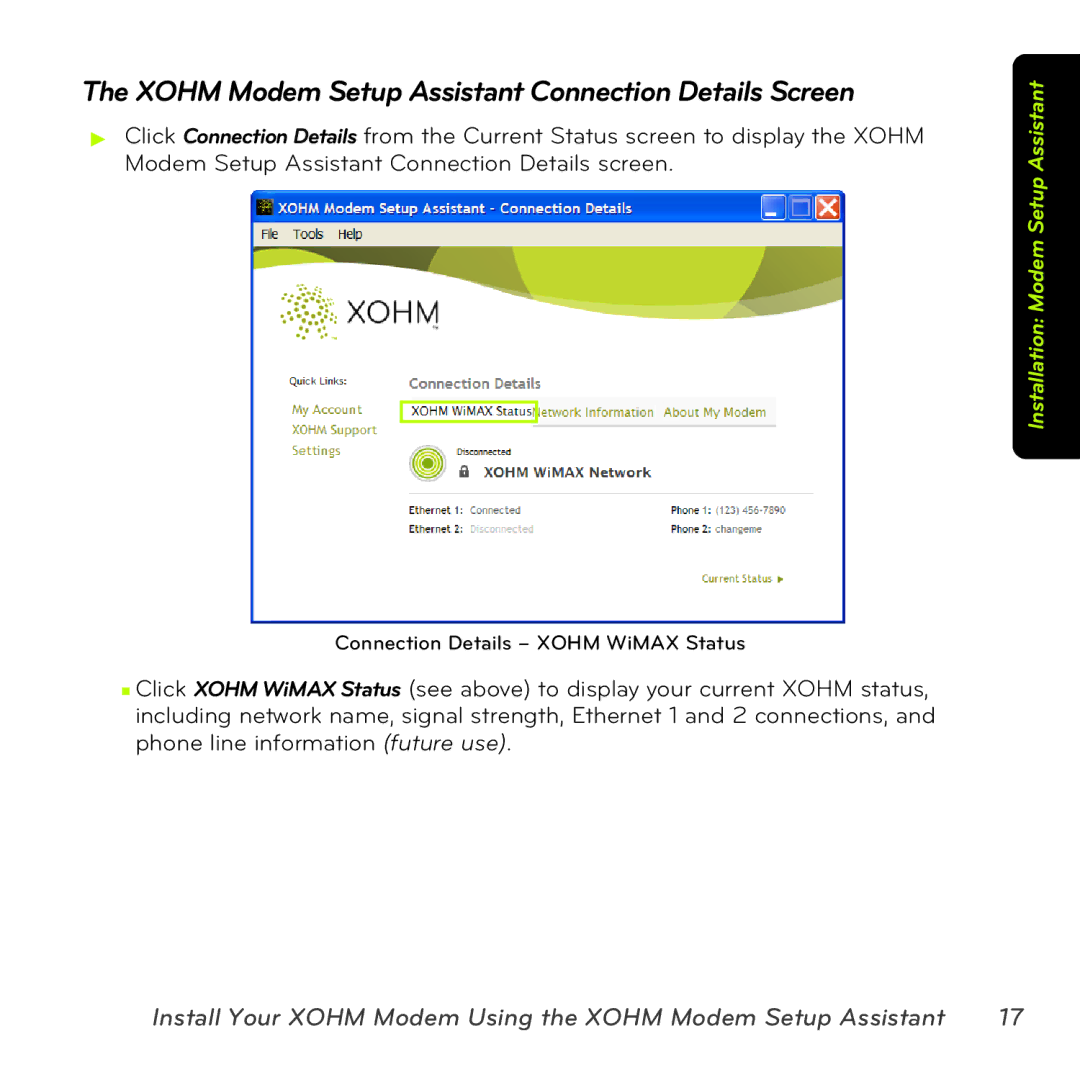 Sprint Nextel MAX-206M2 manual Xohm Modem Setup Assistant Connection Details Screen 